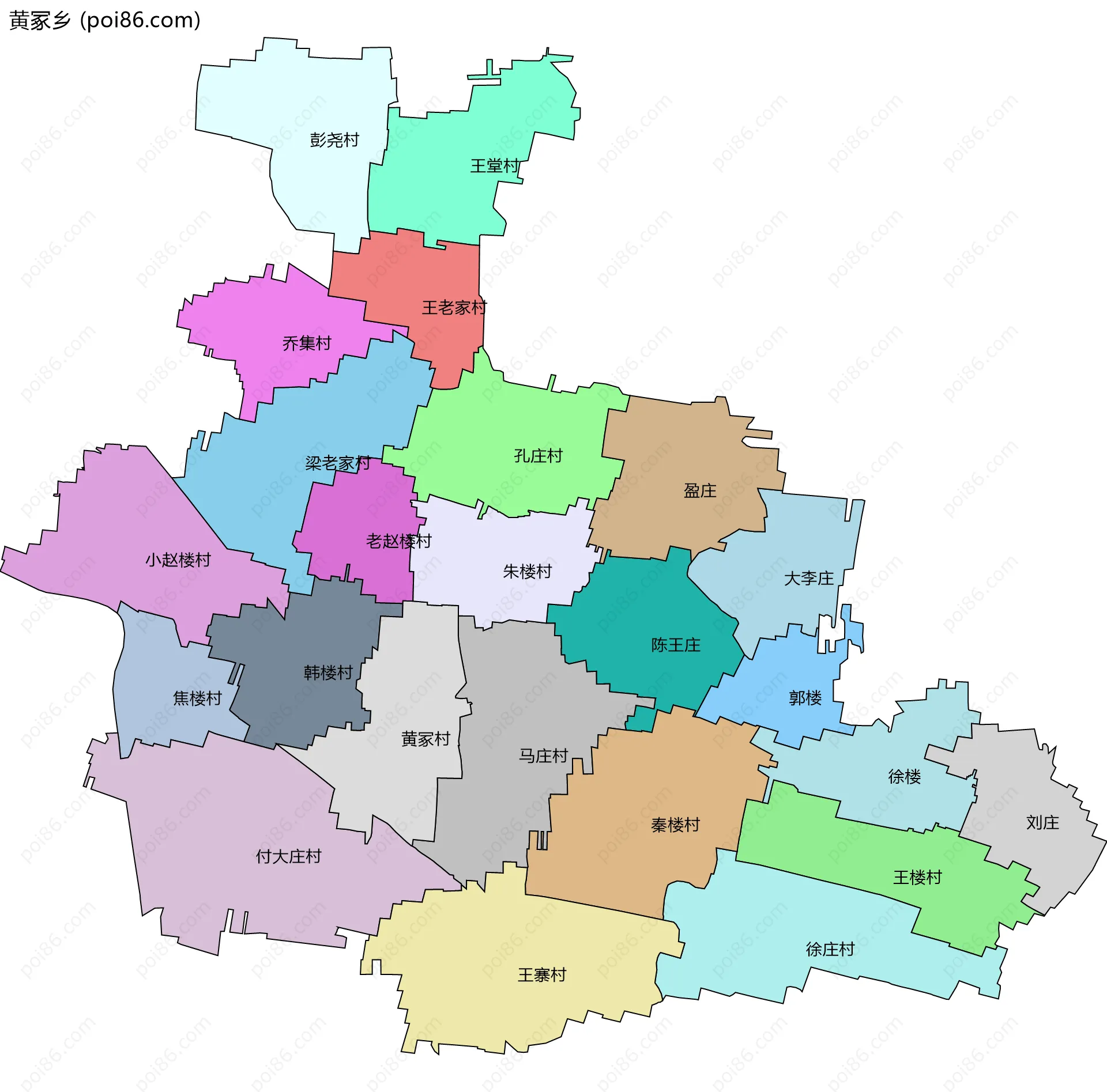 黄冢乡边界地图(五级行政区划)