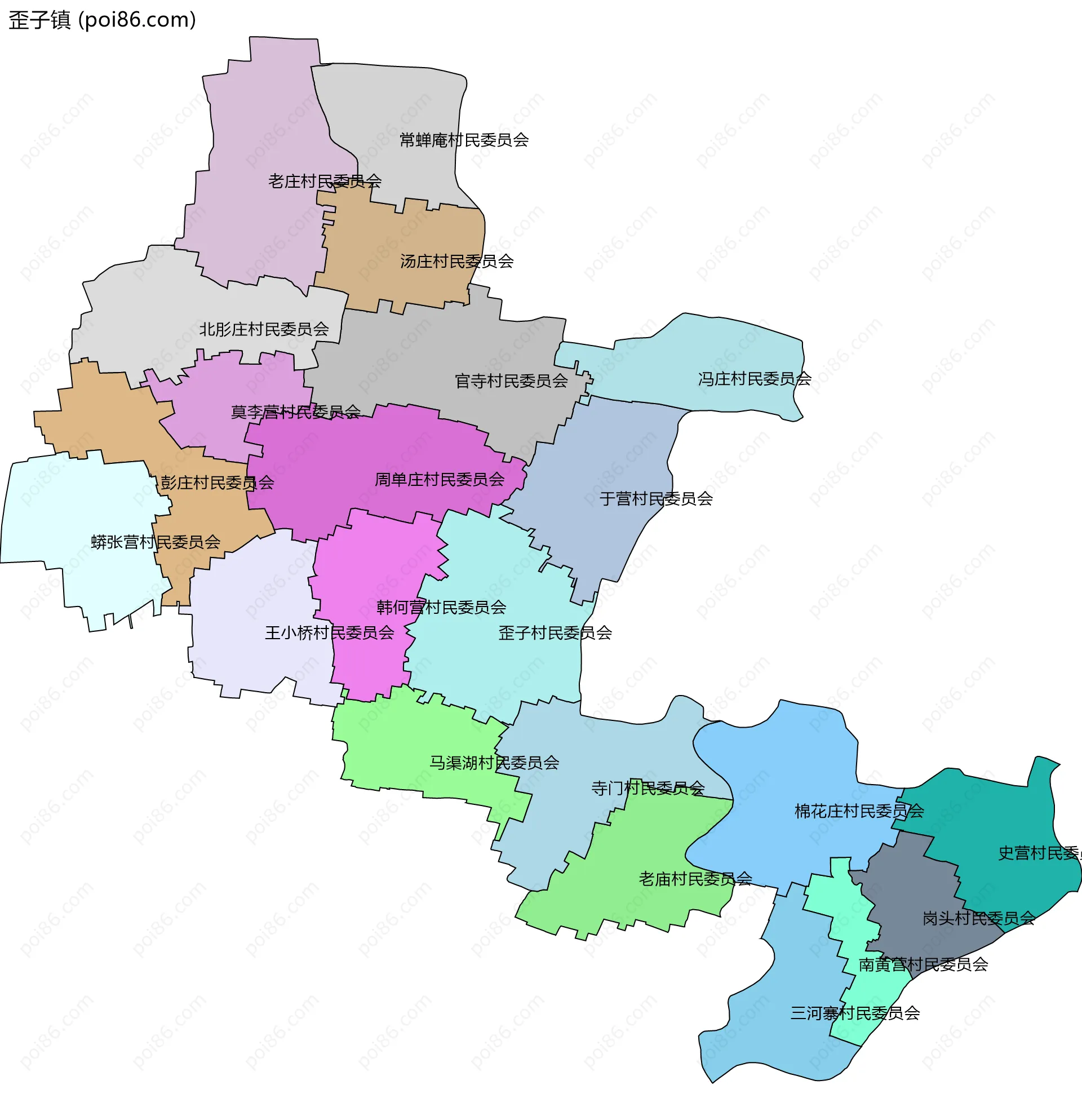 歪子镇边界地图(五级行政区划)