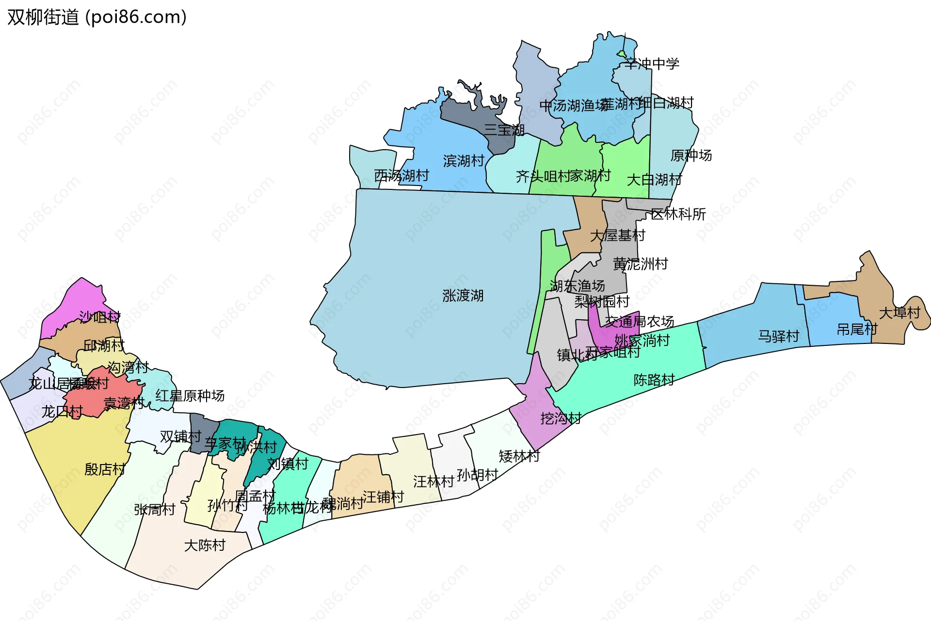 双柳街道边界地图(五级行政区划)