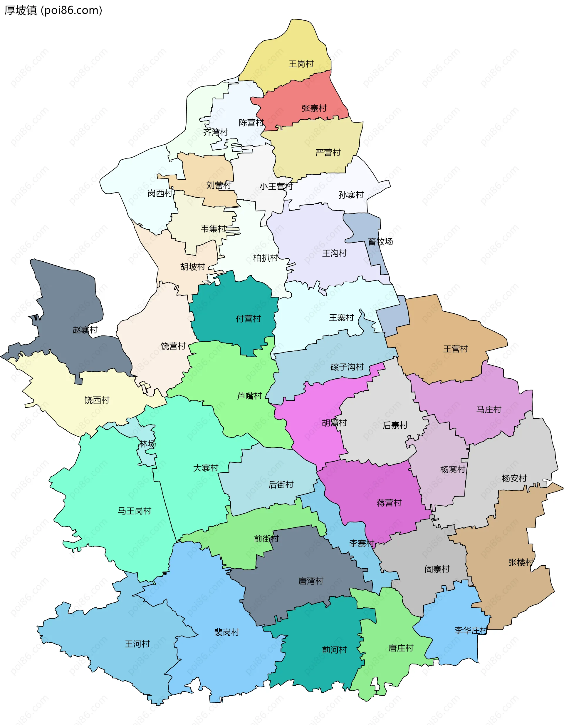 厚坡镇边界地图(五级行政区划)