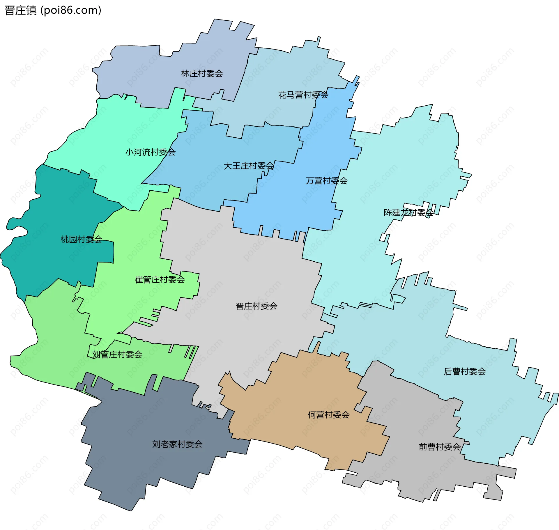 晋庄镇边界地图(五级行政区划)