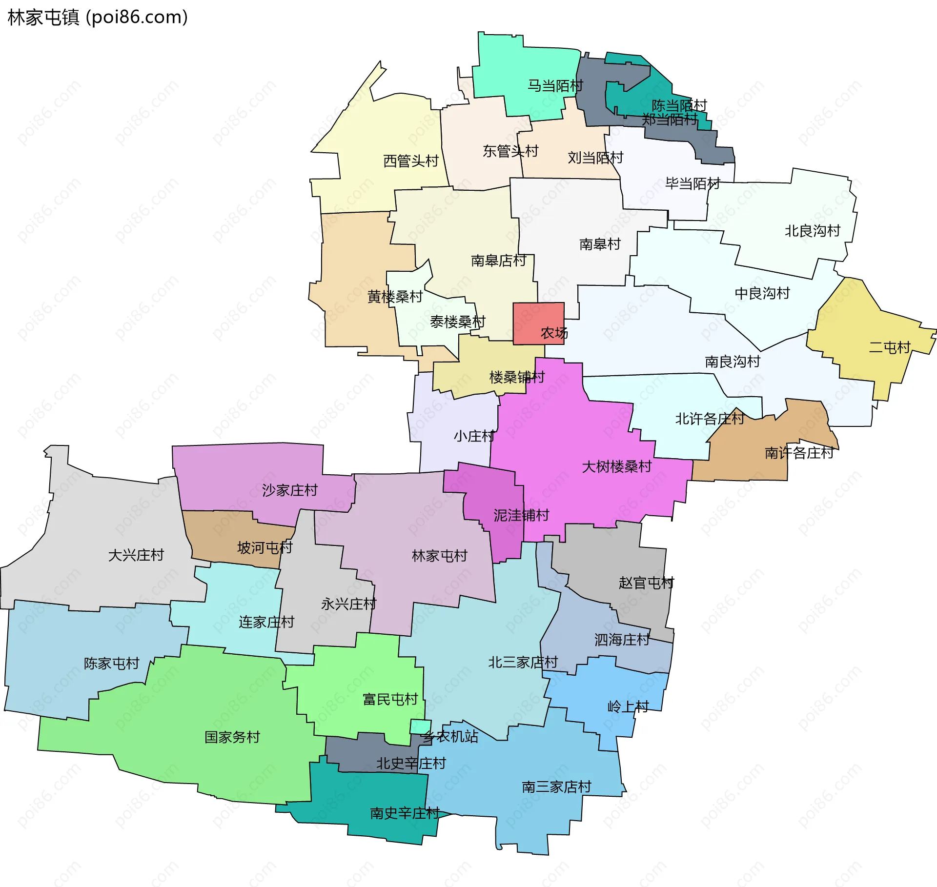林家屯镇边界地图(五级行政区划)