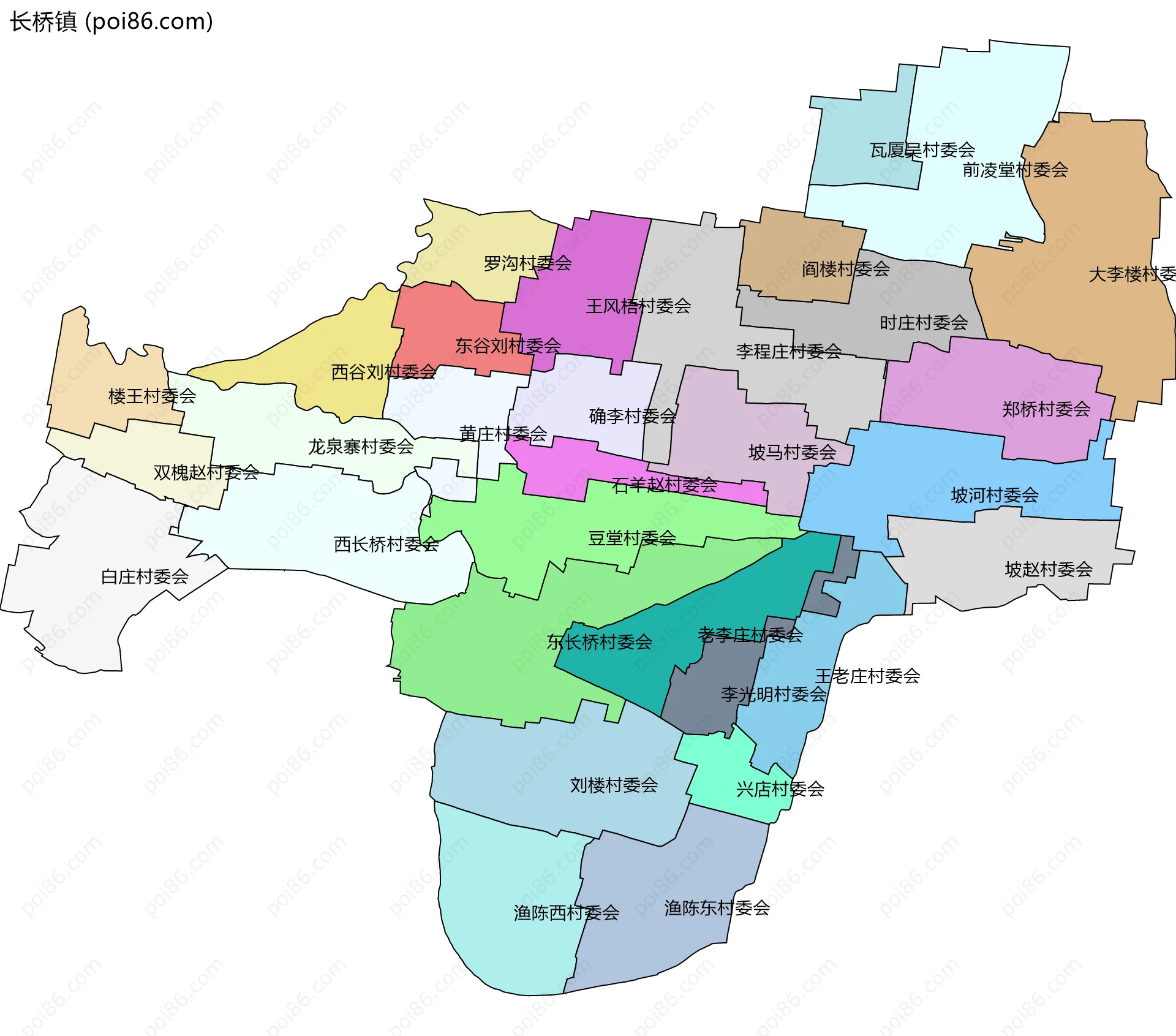 长桥镇边界地图(五级行政区划)
