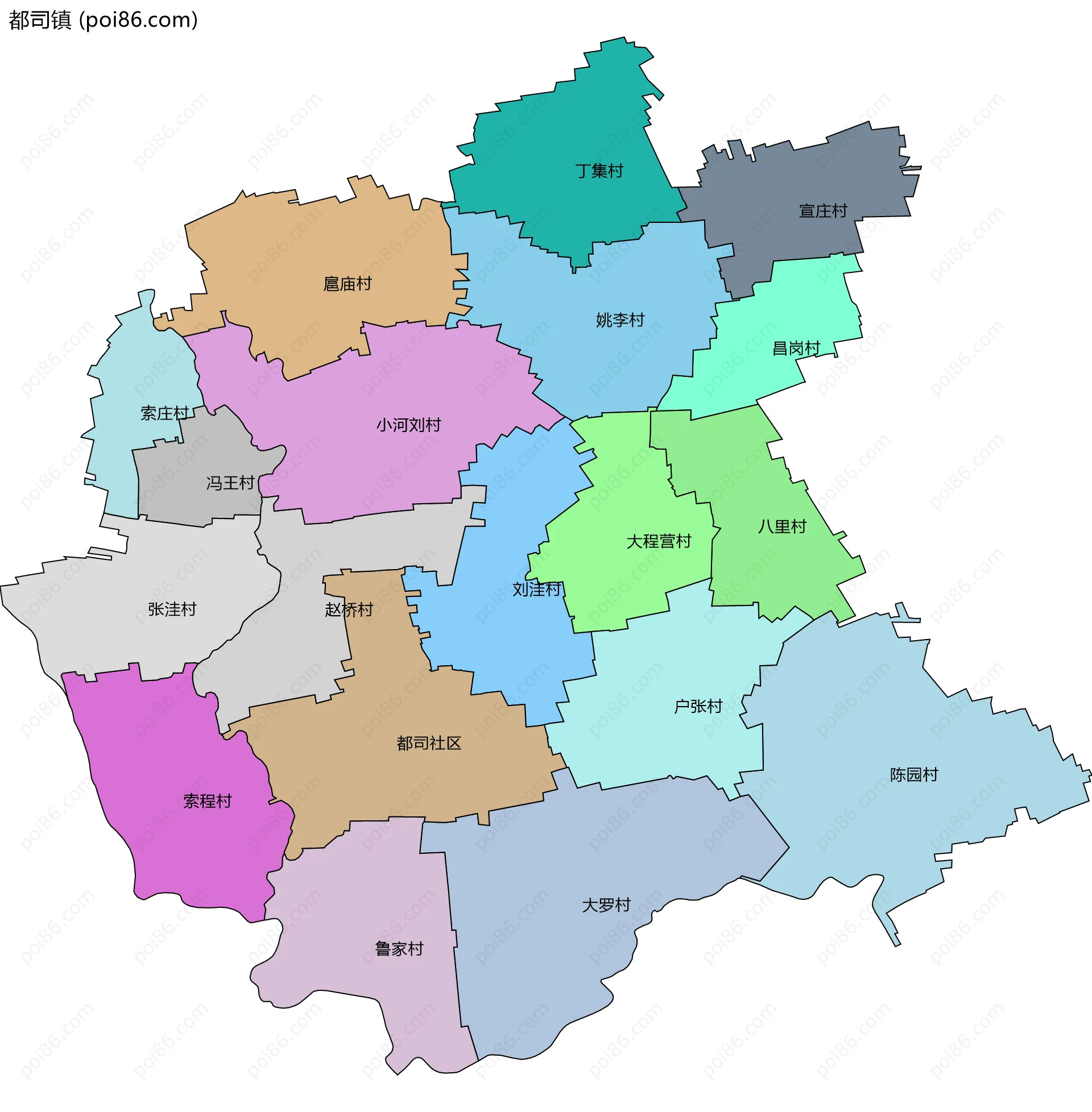 都司镇边界地图(五级行政区划)