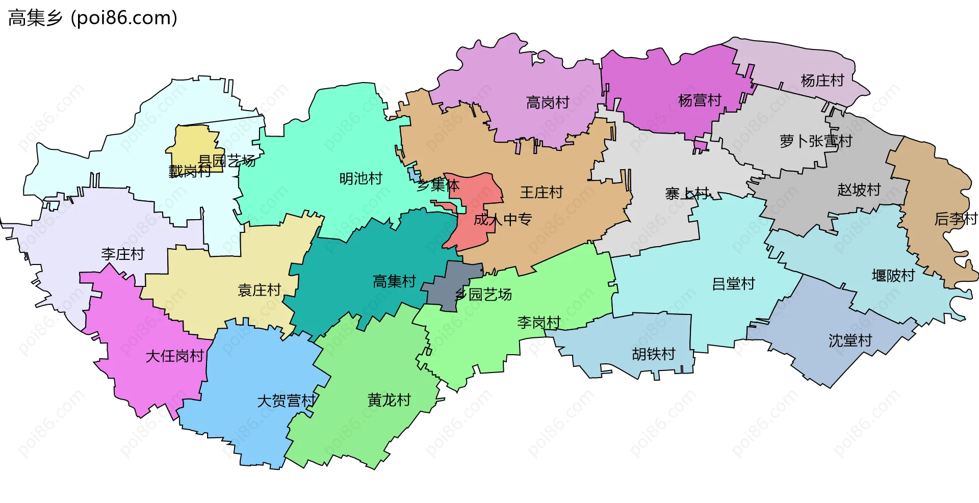 高集乡边界地图(五级行政区划)