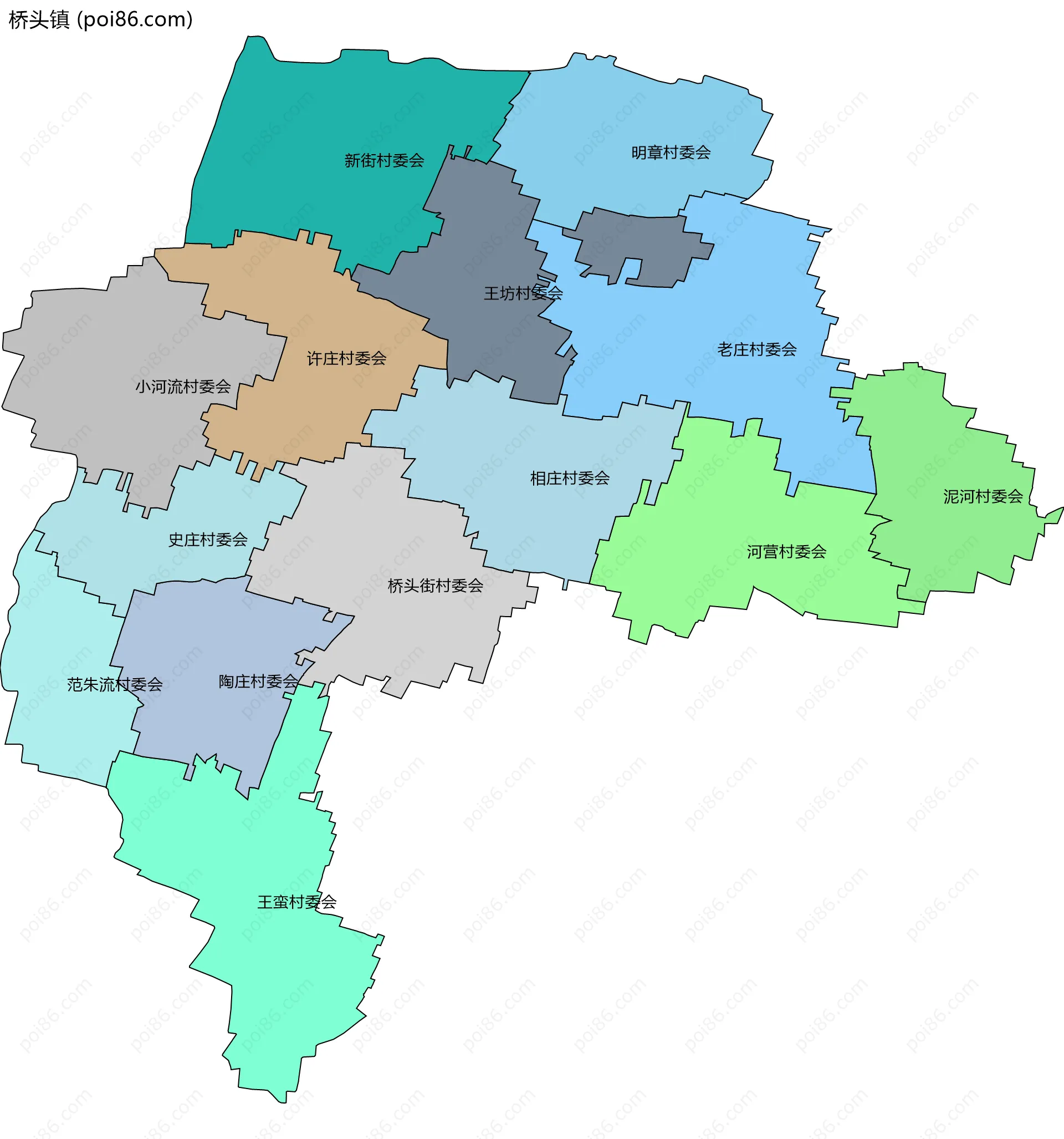 桥头镇边界地图(五级行政区划)