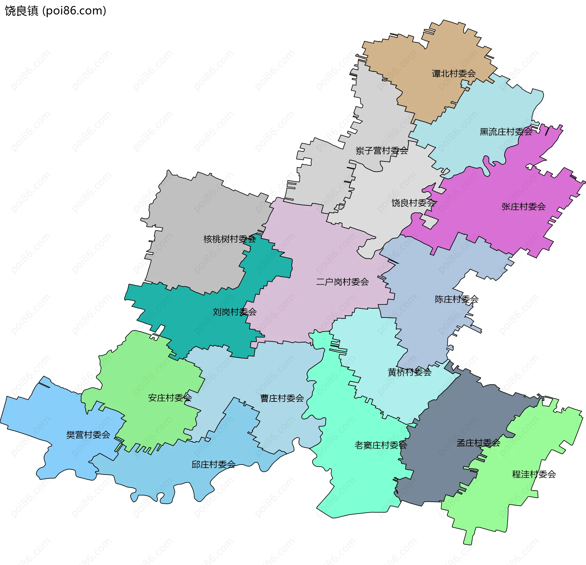 饶良镇边界地图(五级行政区划)