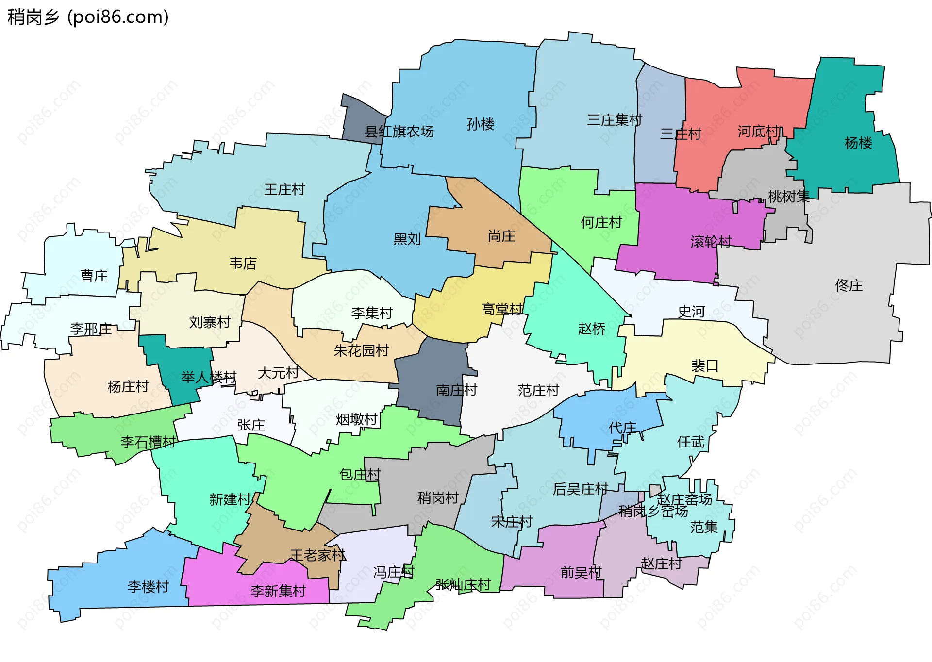 稍岗乡边界地图(五级行政区划)