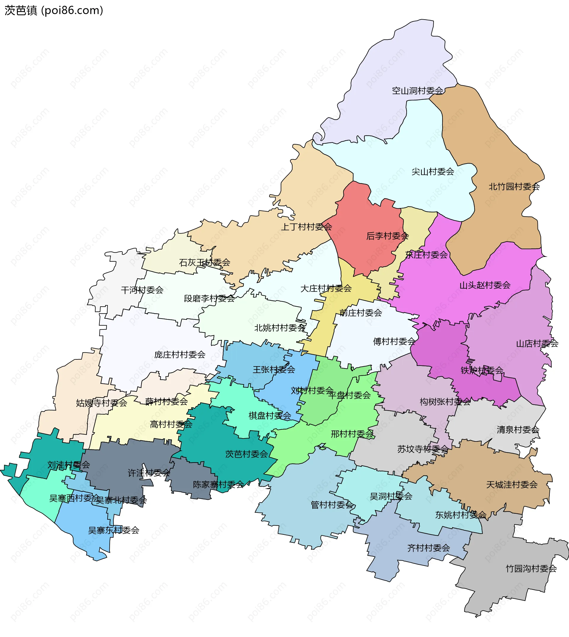 茨芭镇边界地图(五级行政区划)