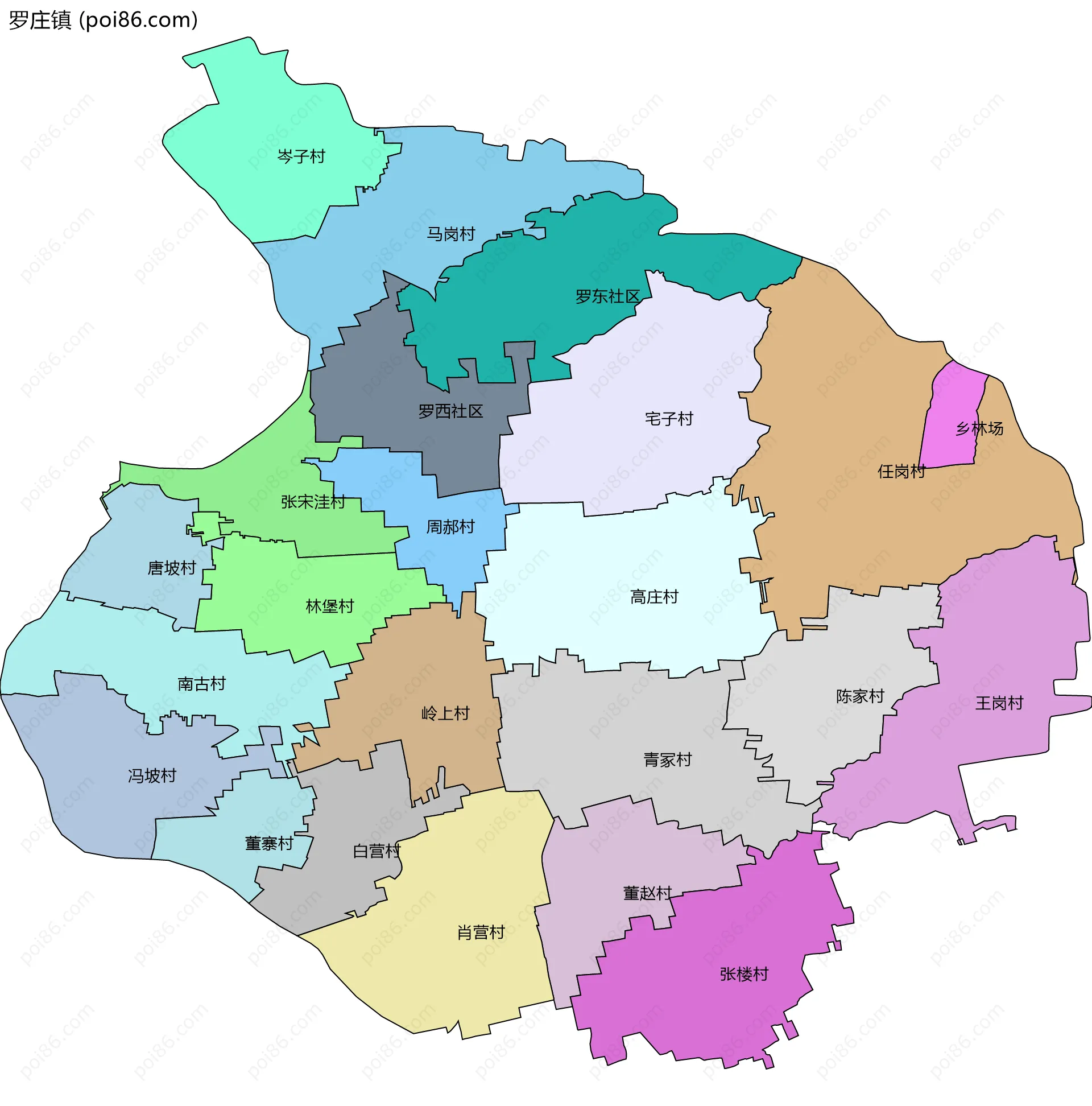 罗庄镇边界地图(五级行政区划)