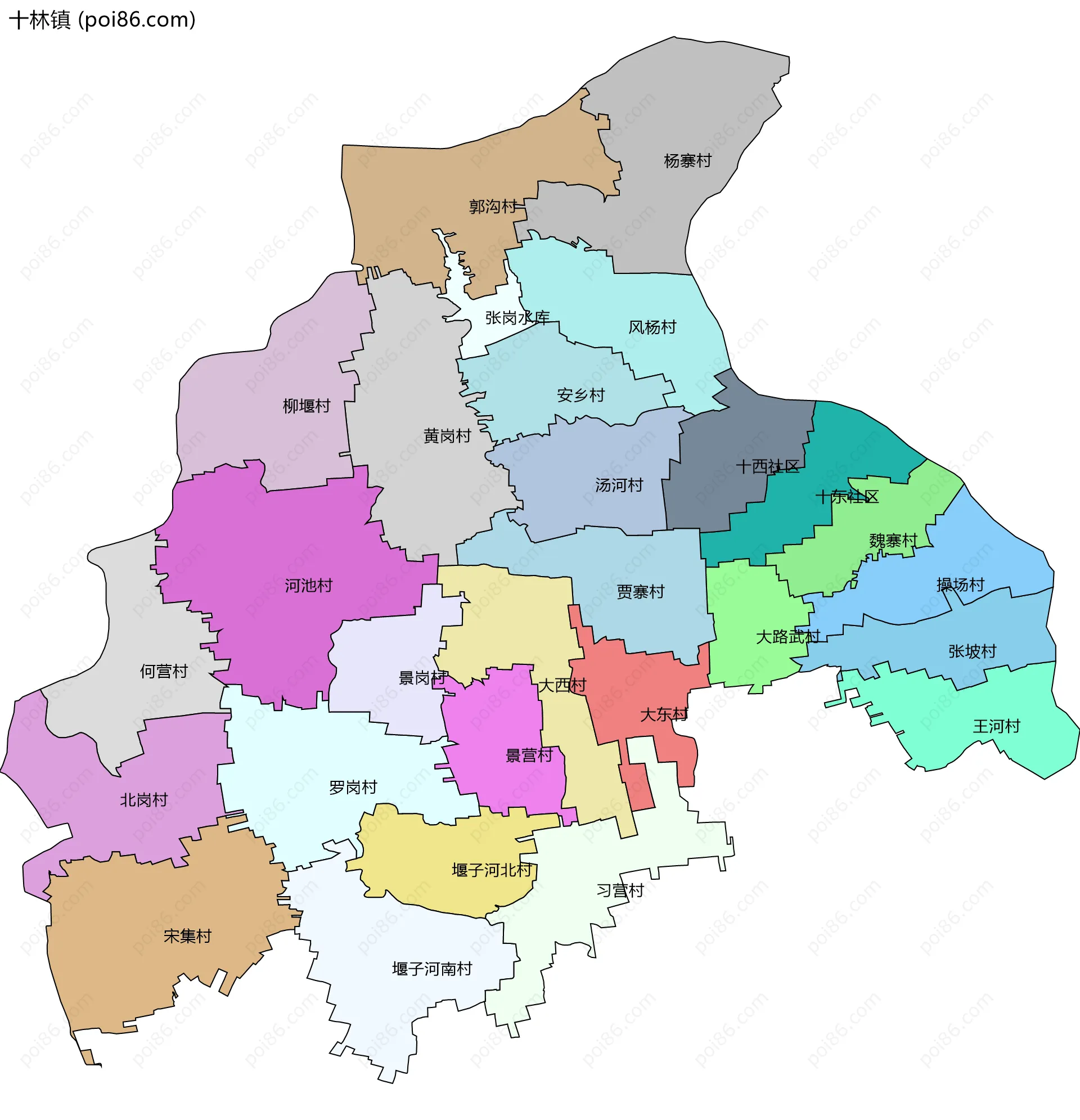 十林镇边界地图(五级行政区划)