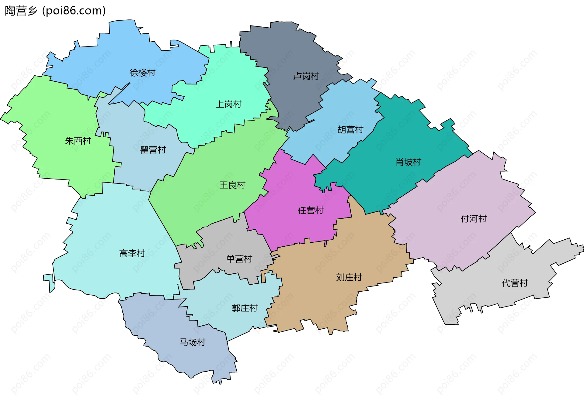 陶营乡边界地图(五级行政区划)