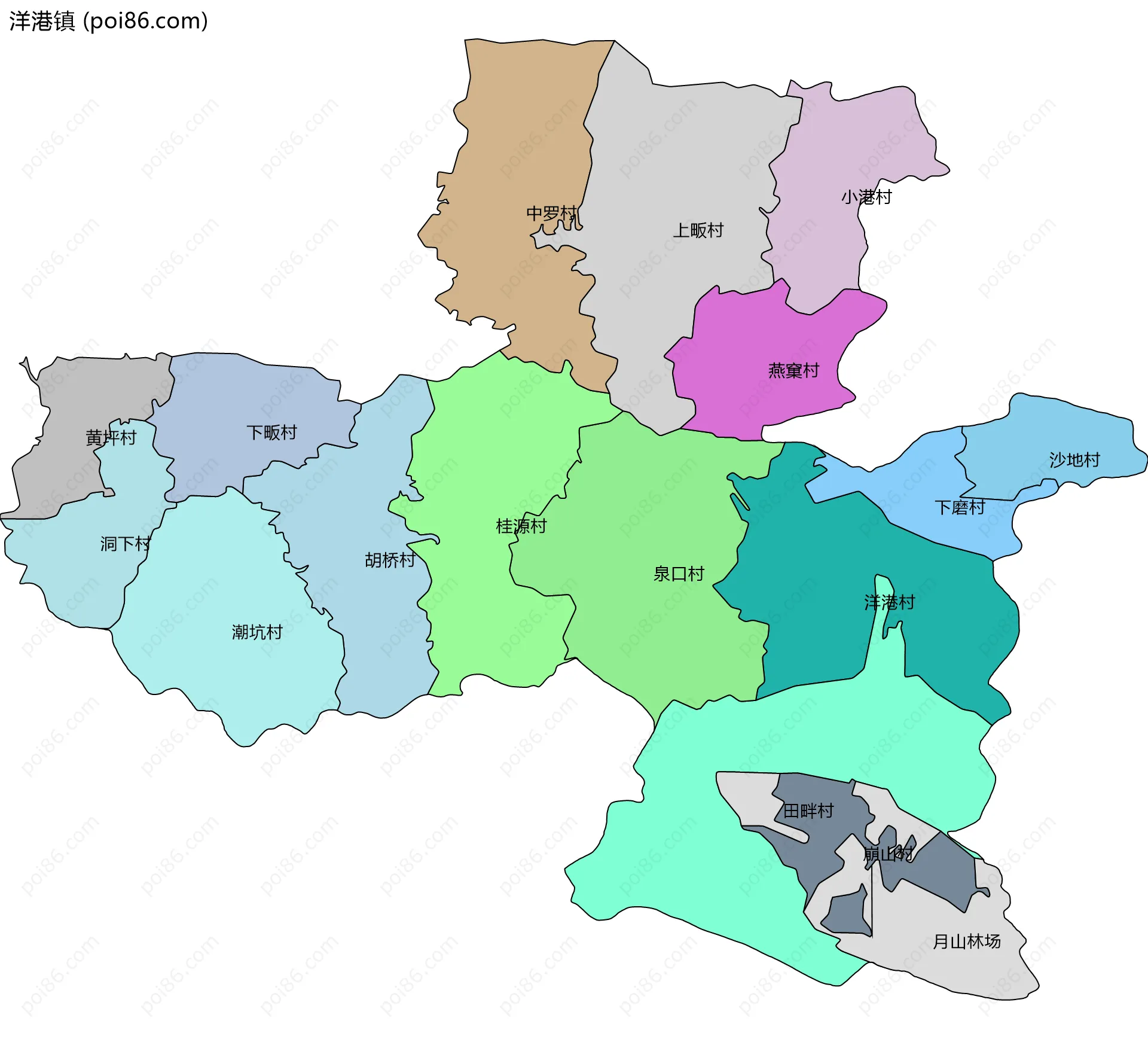 洋港镇边界地图(五级行政区划)