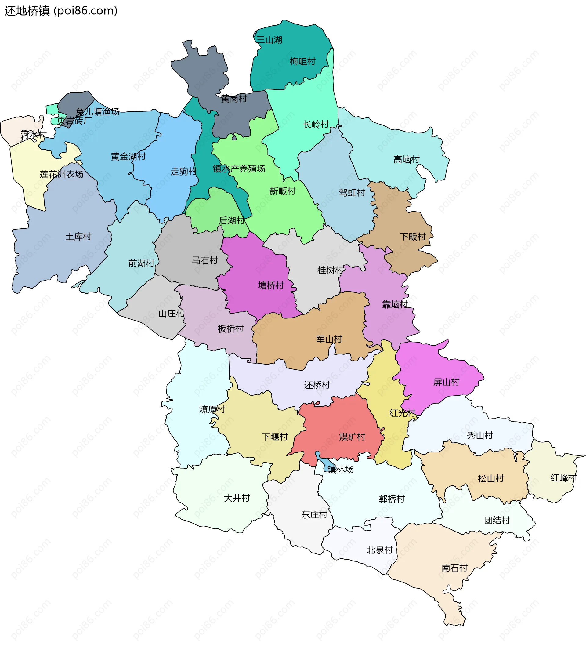 还地桥镇边界地图(五级行政区划)