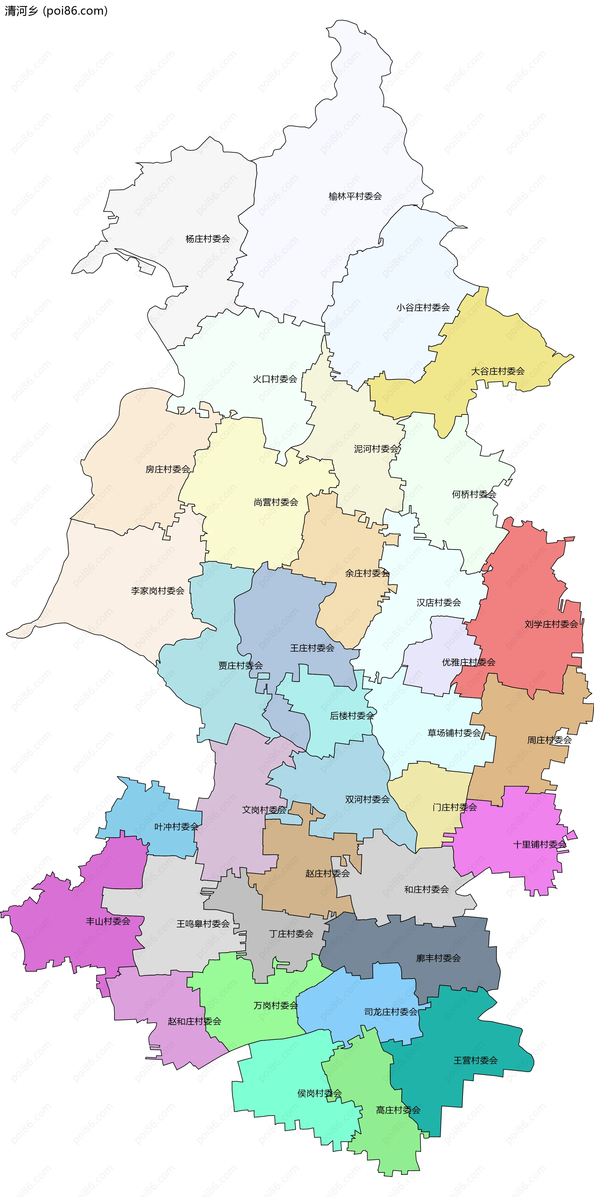 清河乡边界地图(五级行政区划)