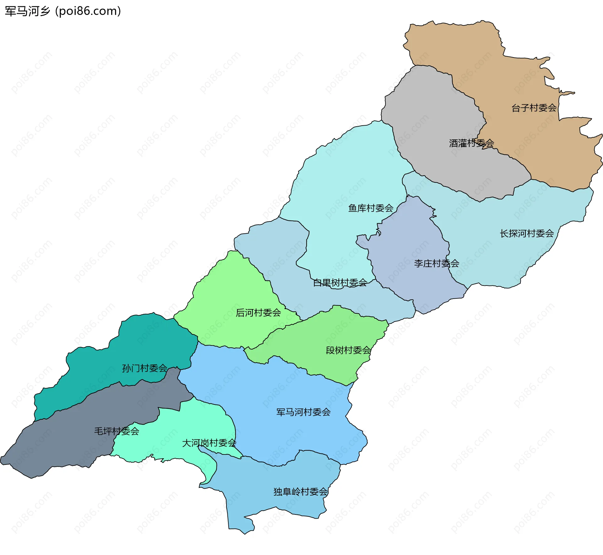 军马河乡边界地图(五级行政区划)