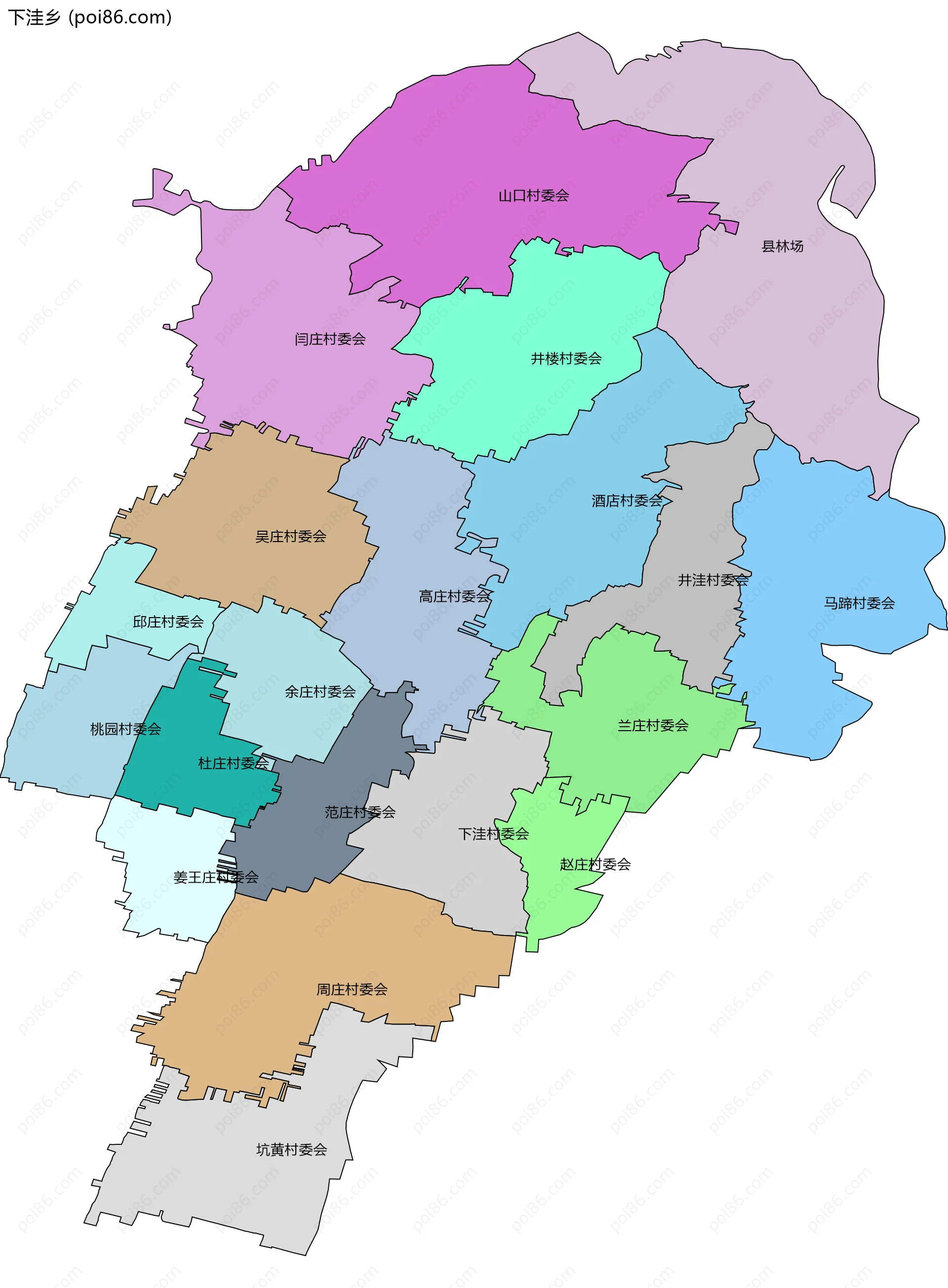 下洼乡边界地图(五级行政区划)