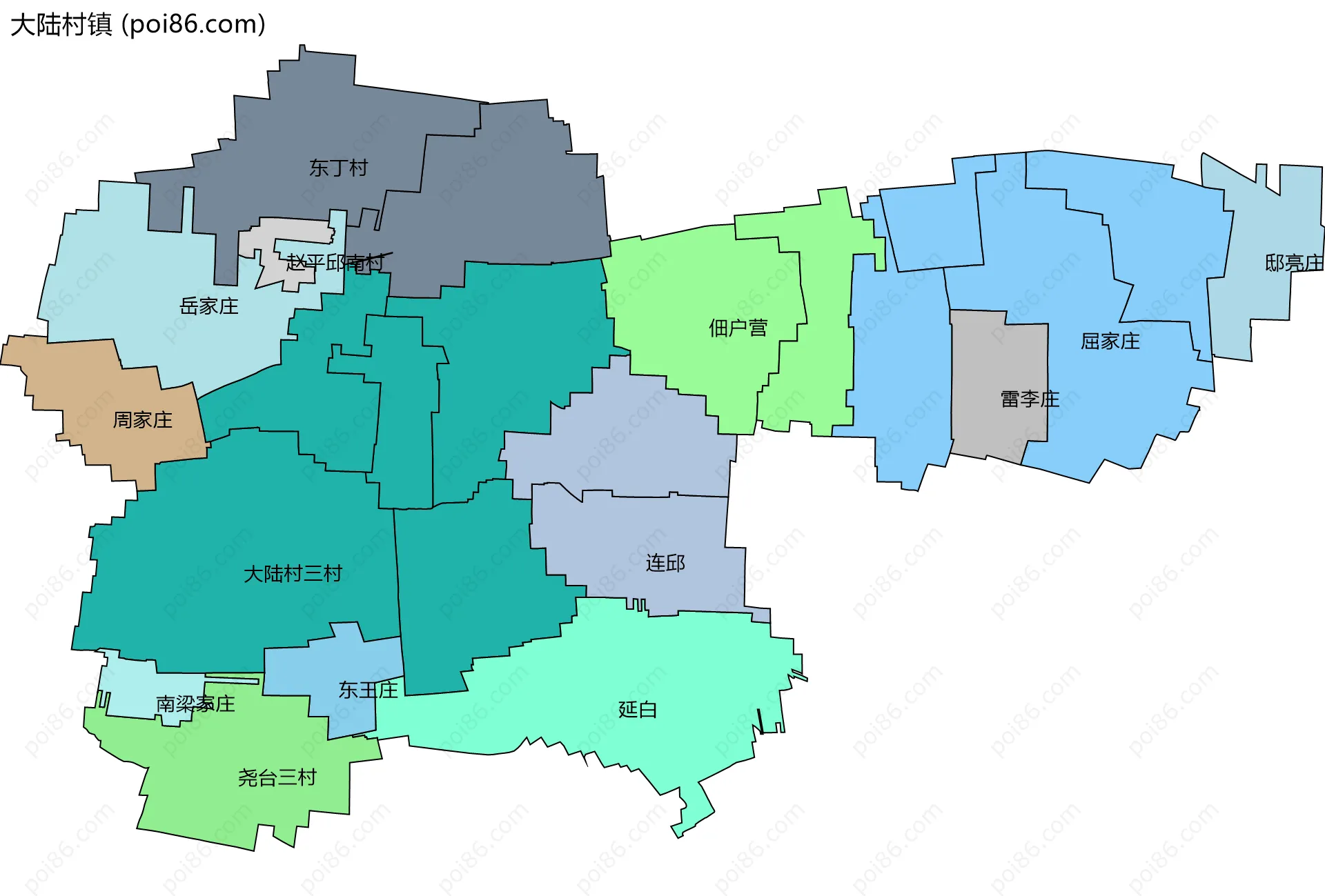 大陆村镇边界地图(五级行政区划)