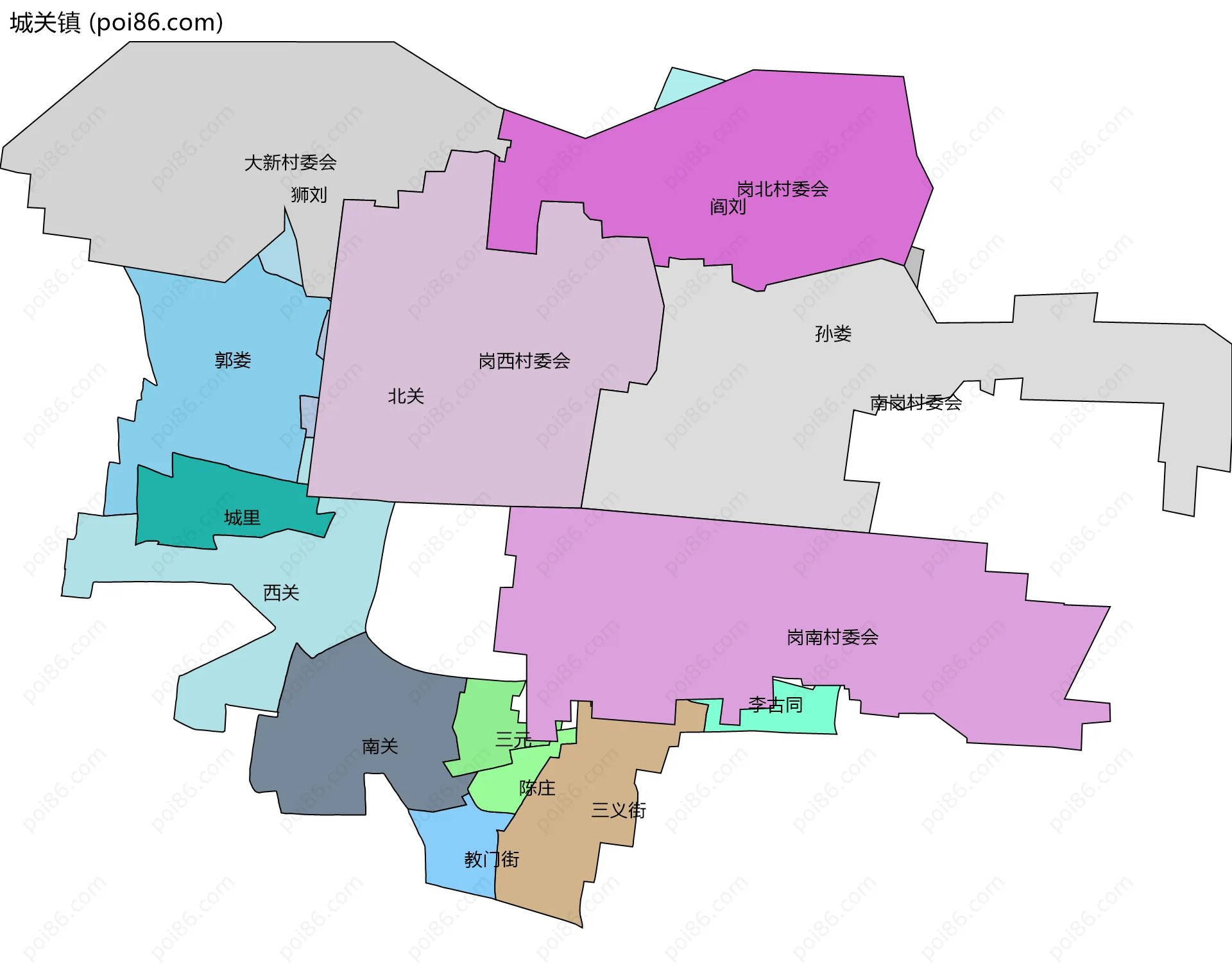 城关镇边界地图(五级行政区划)