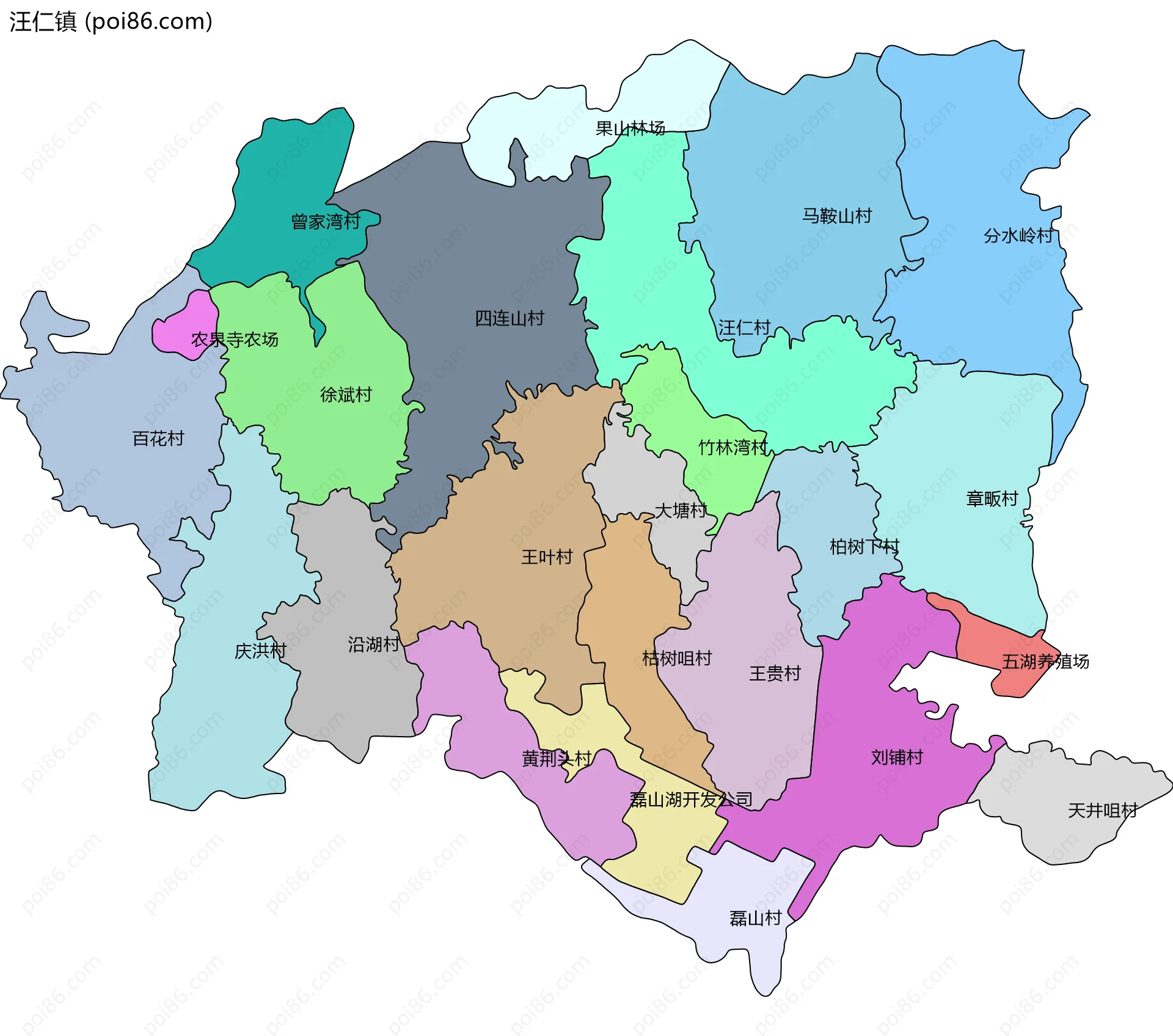 汪仁镇边界地图(五级行政区划)