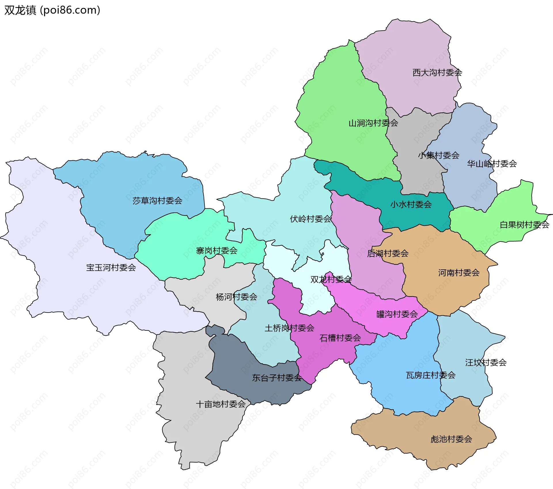 双龙镇边界地图(五级行政区划)