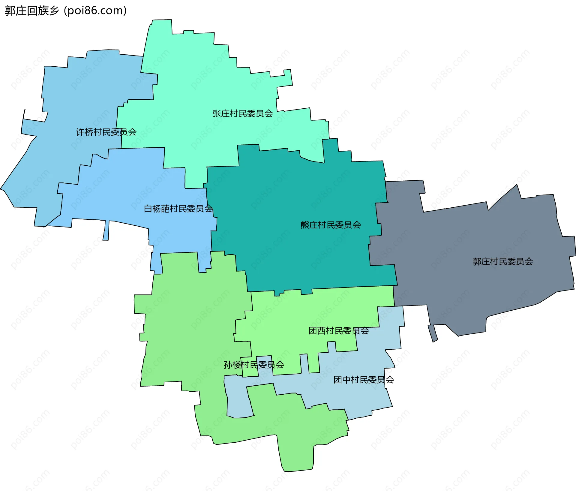 郭庄回族乡边界地图(五级行政区划)