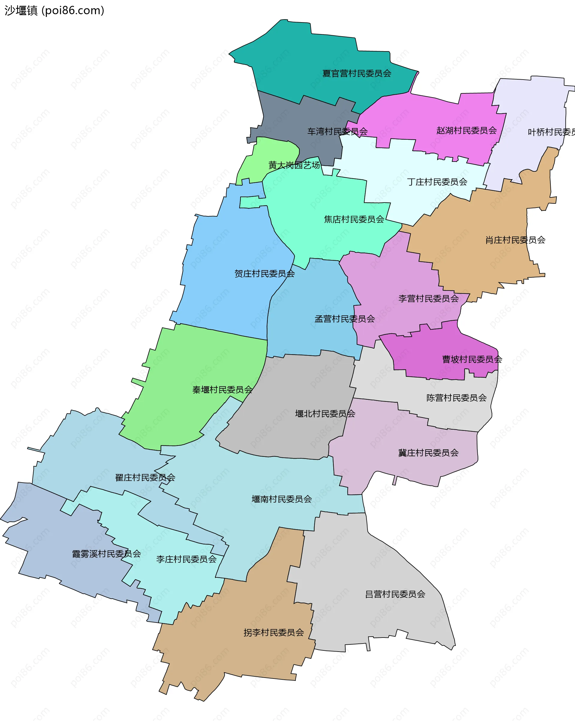 沙堰镇边界地图(五级行政区划)