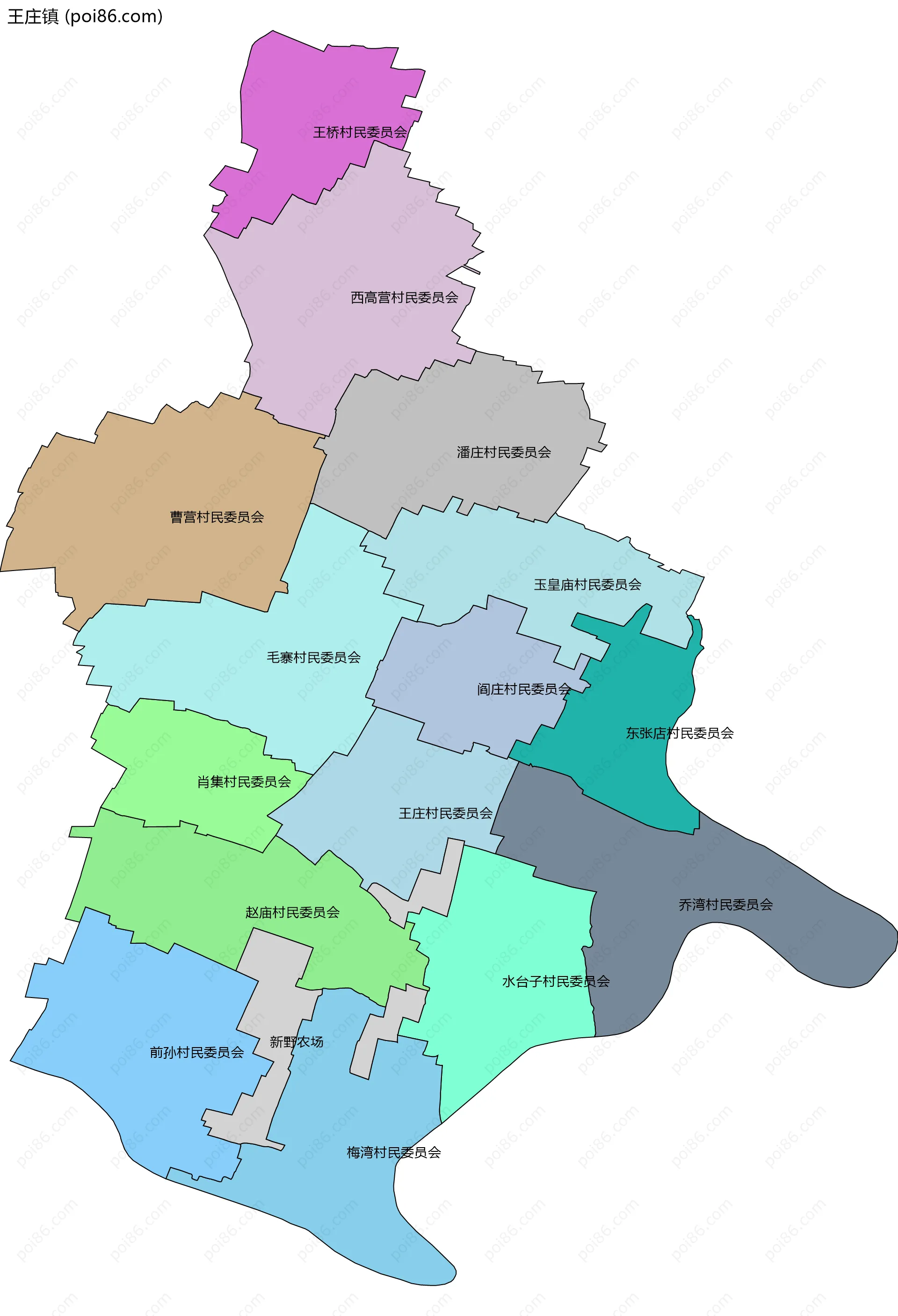 王庄镇边界地图(五级行政区划)