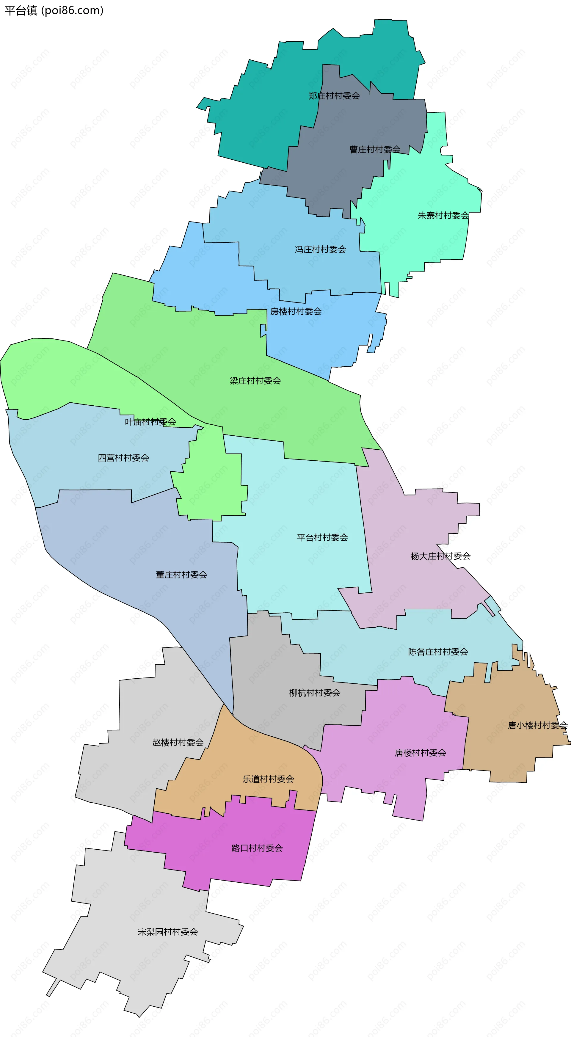 平台镇边界地图(五级行政区划)