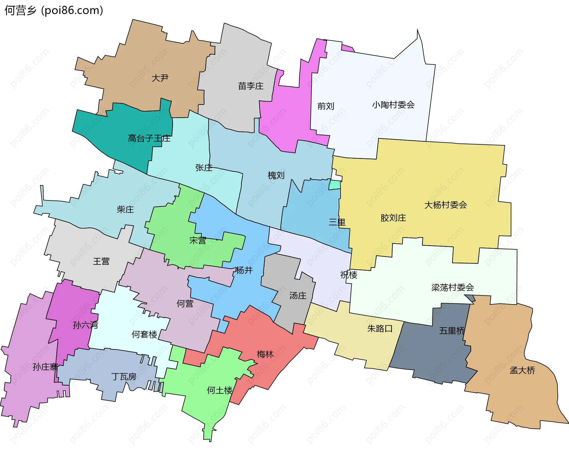 何营乡边界地图(五级行政区划)