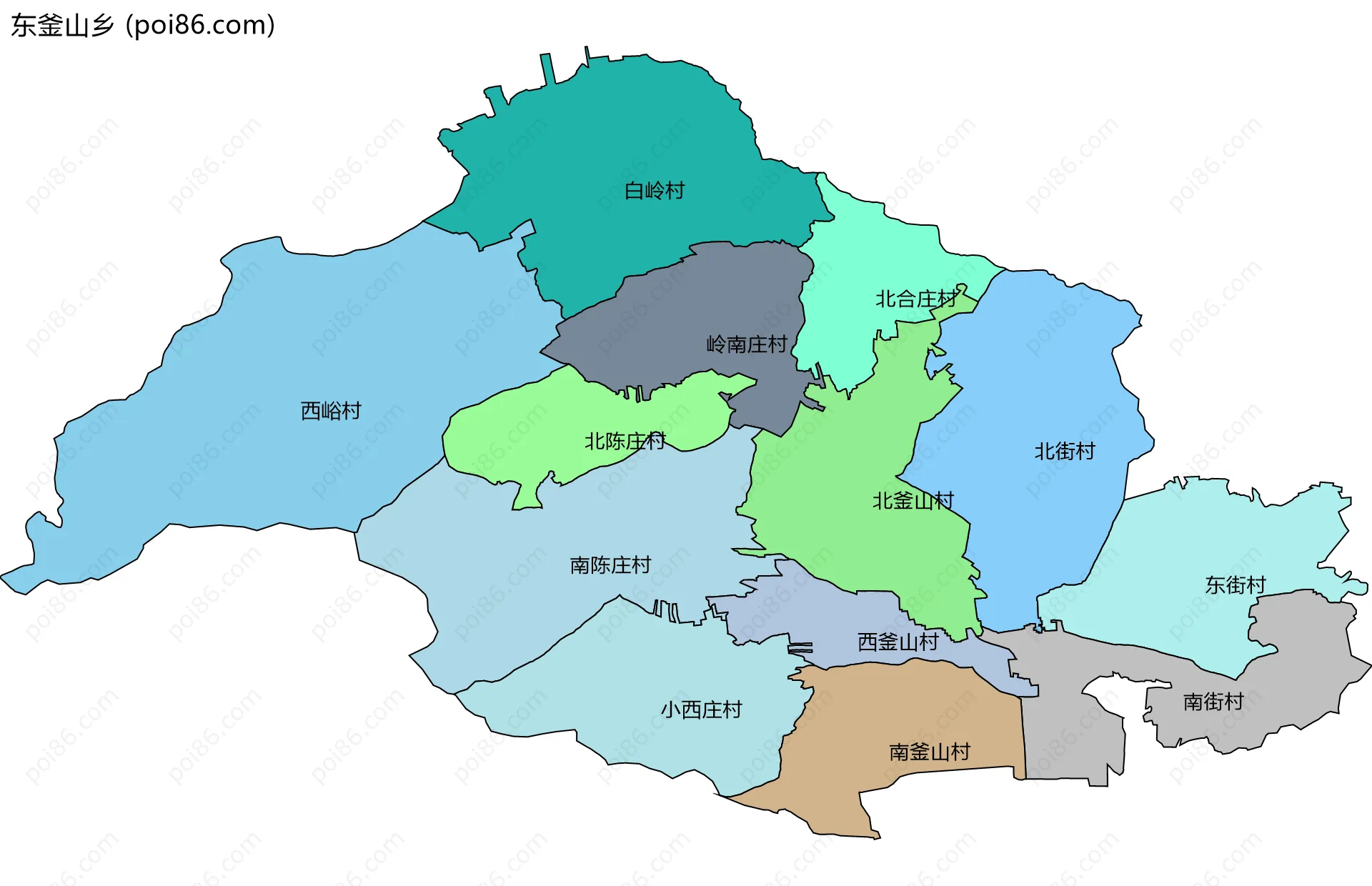 东釜山乡边界地图(五级行政区划)