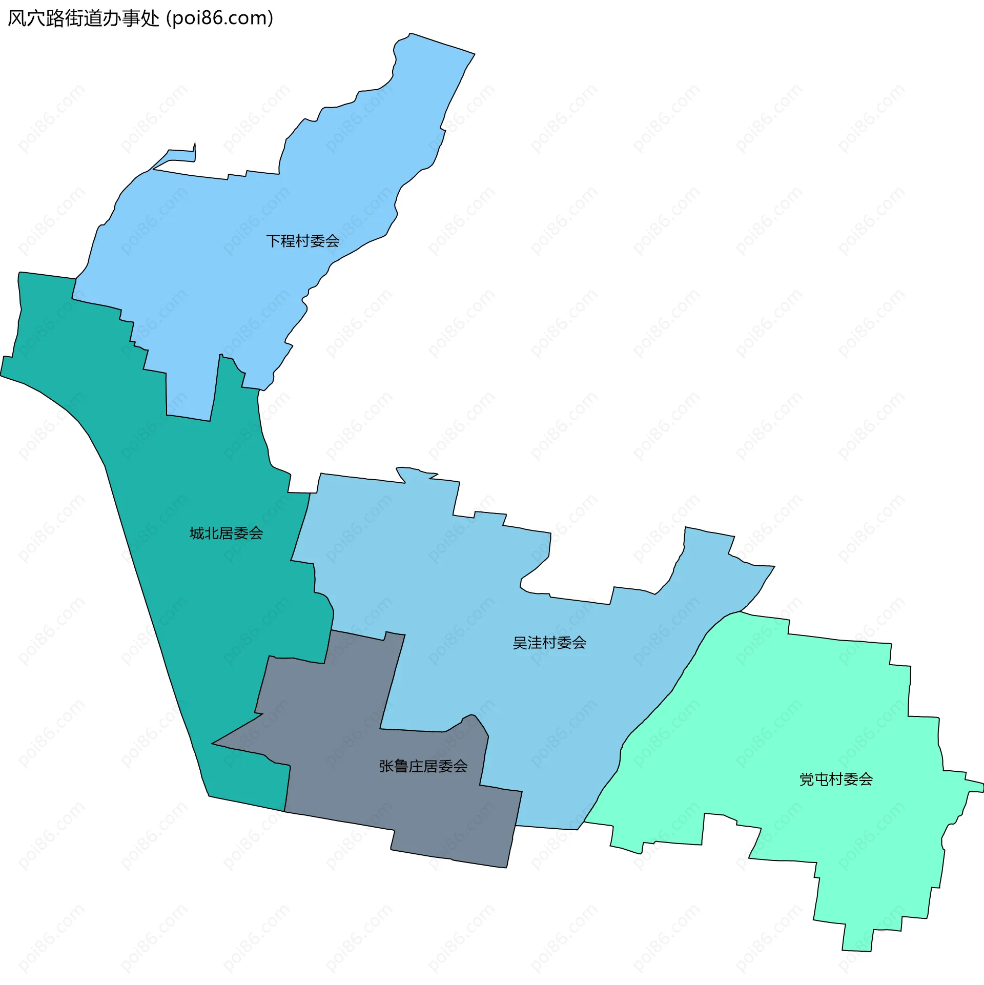 风穴路街道办事处边界地图(五级行政区划)