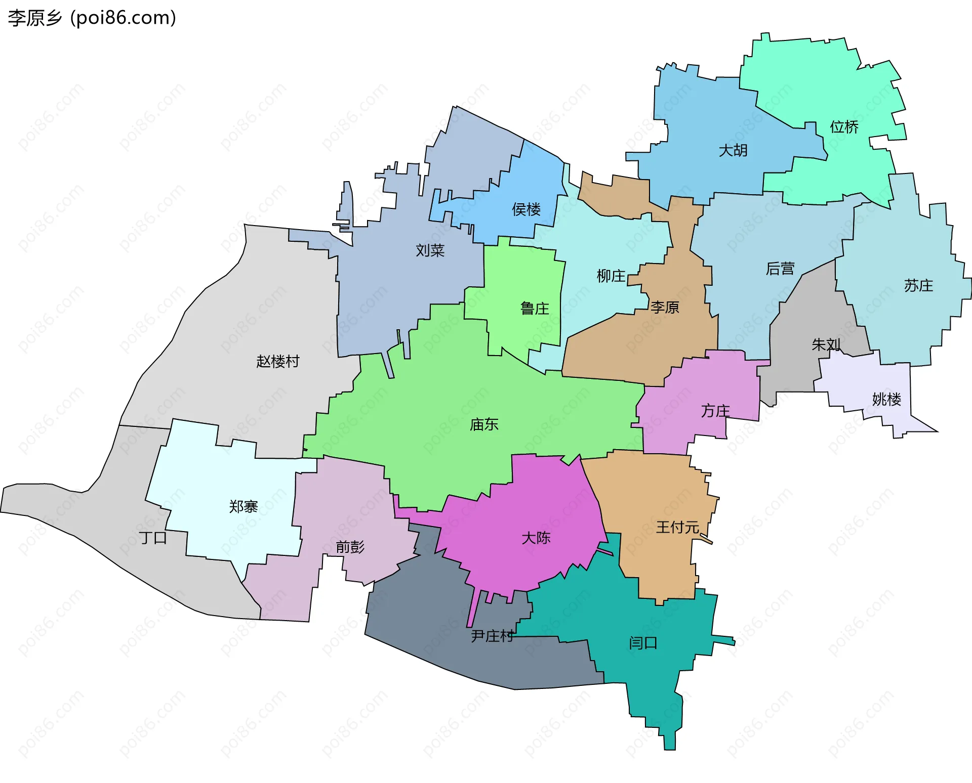 李原乡边界地图(五级行政区划)