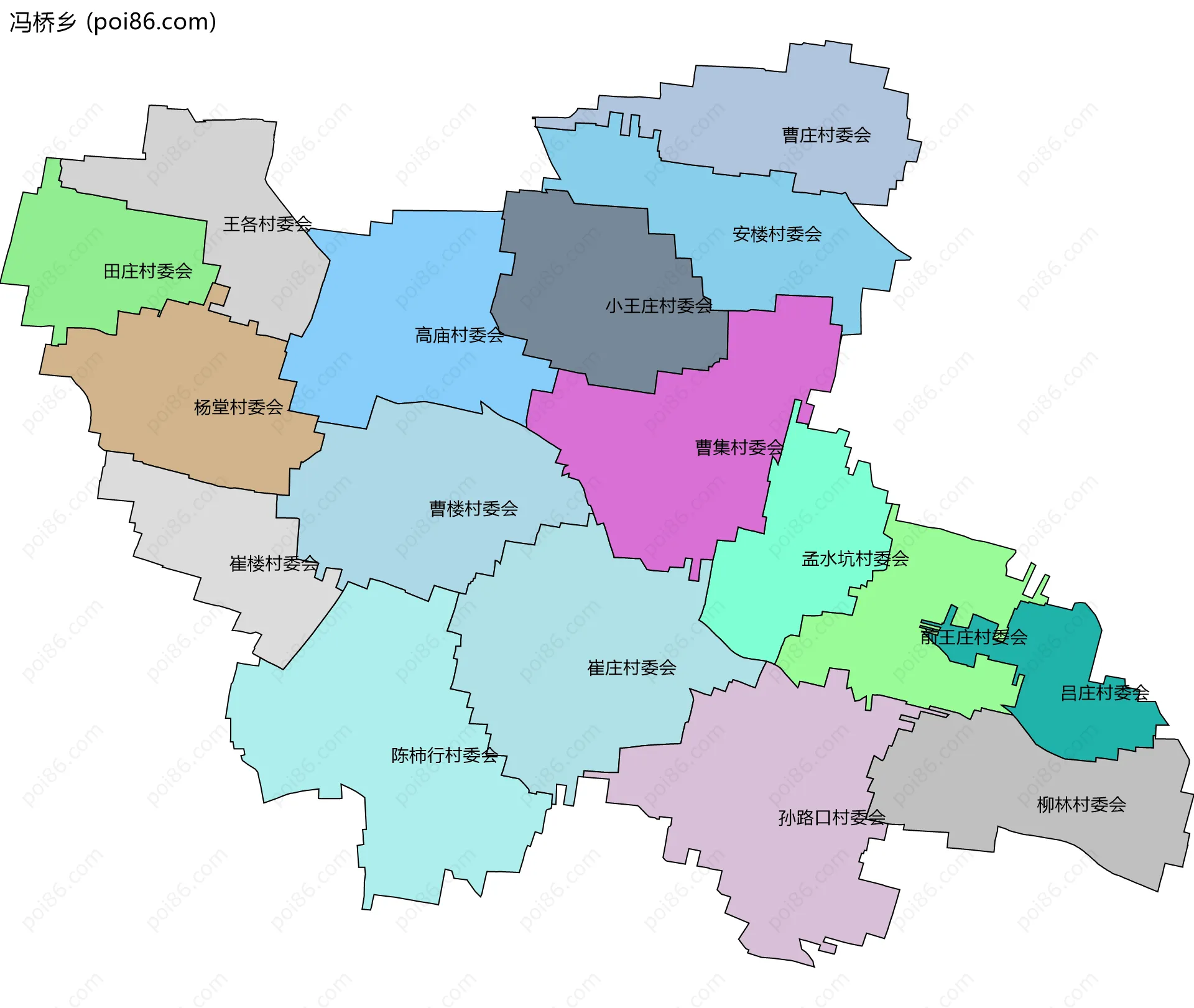 冯桥乡边界地图(五级行政区划)