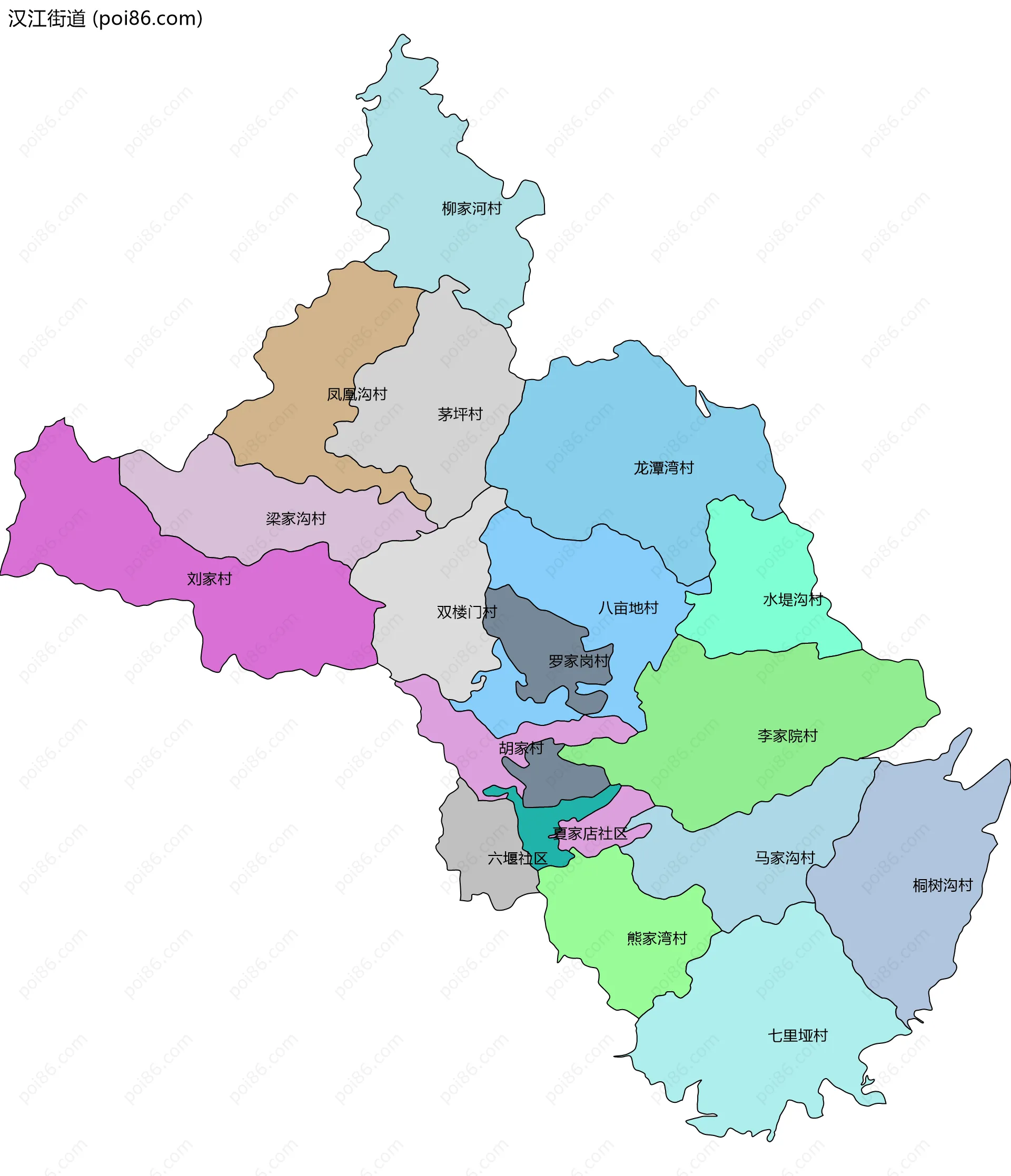 汉江街道边界地图(五级行政区划)