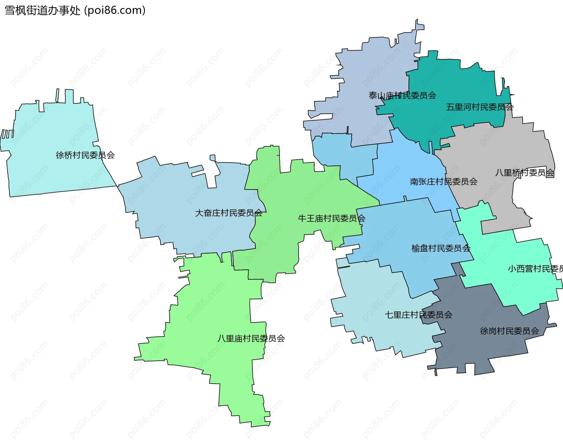 雪枫街道办事处边界地图(五级行政区划)