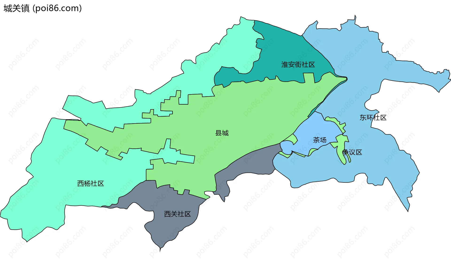 城关镇边界地图(五级行政区划)