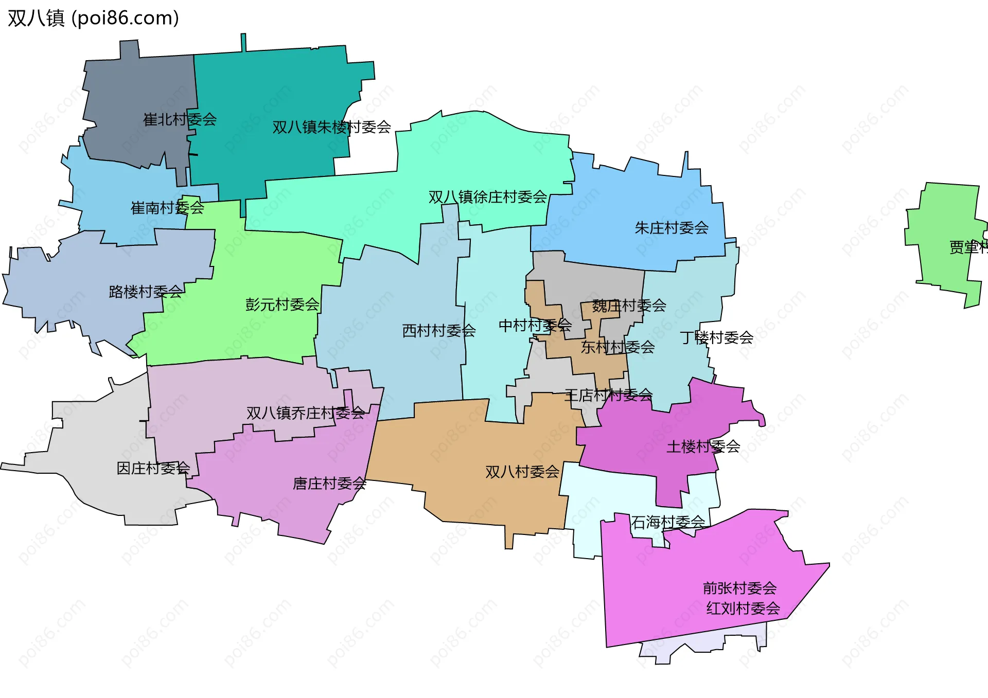 双八镇边界地图(五级行政区划)