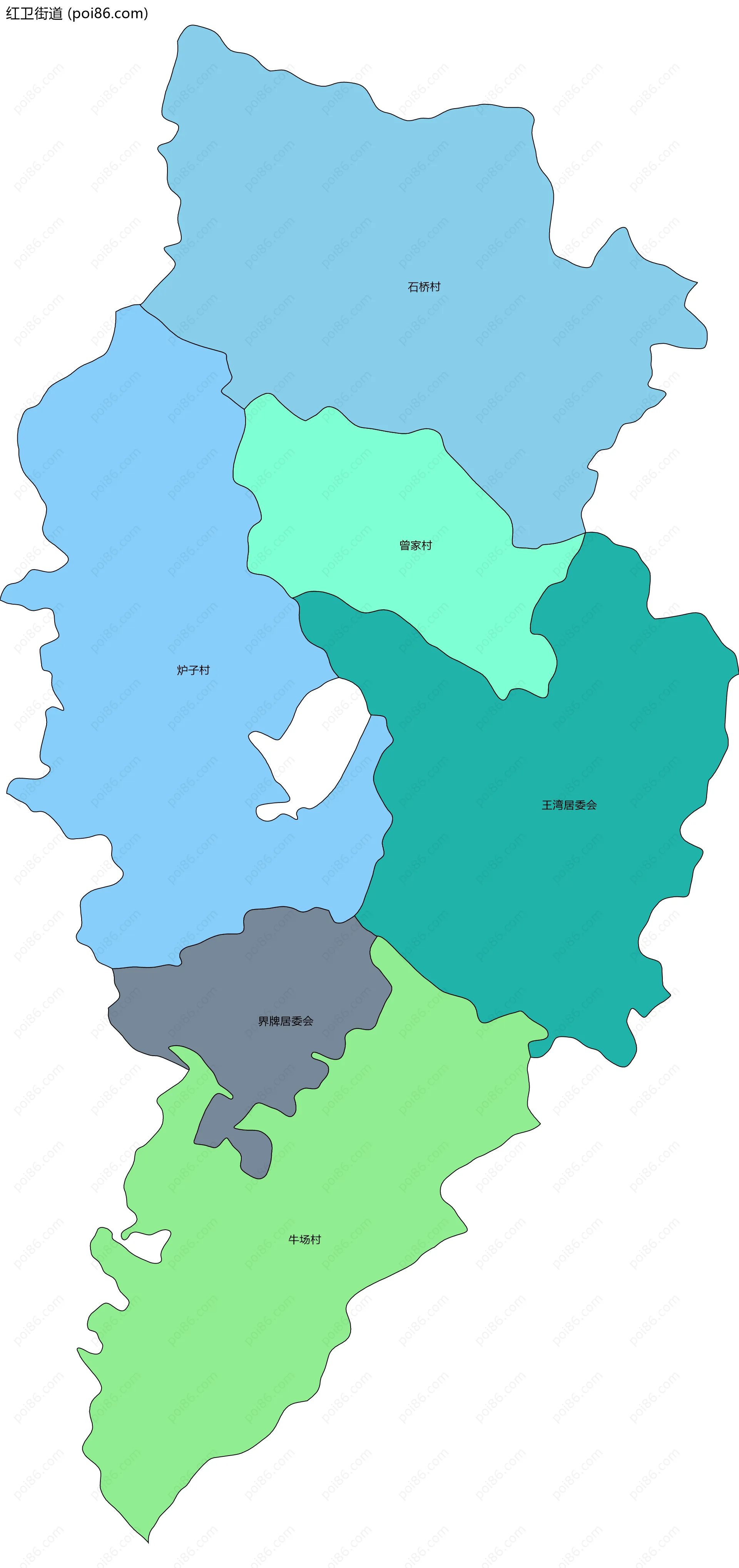 红卫街道边界地图(五级行政区划)