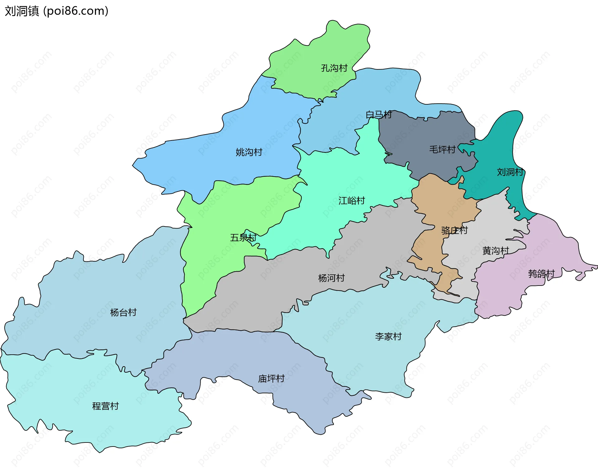 刘洞镇边界地图(五级行政区划)