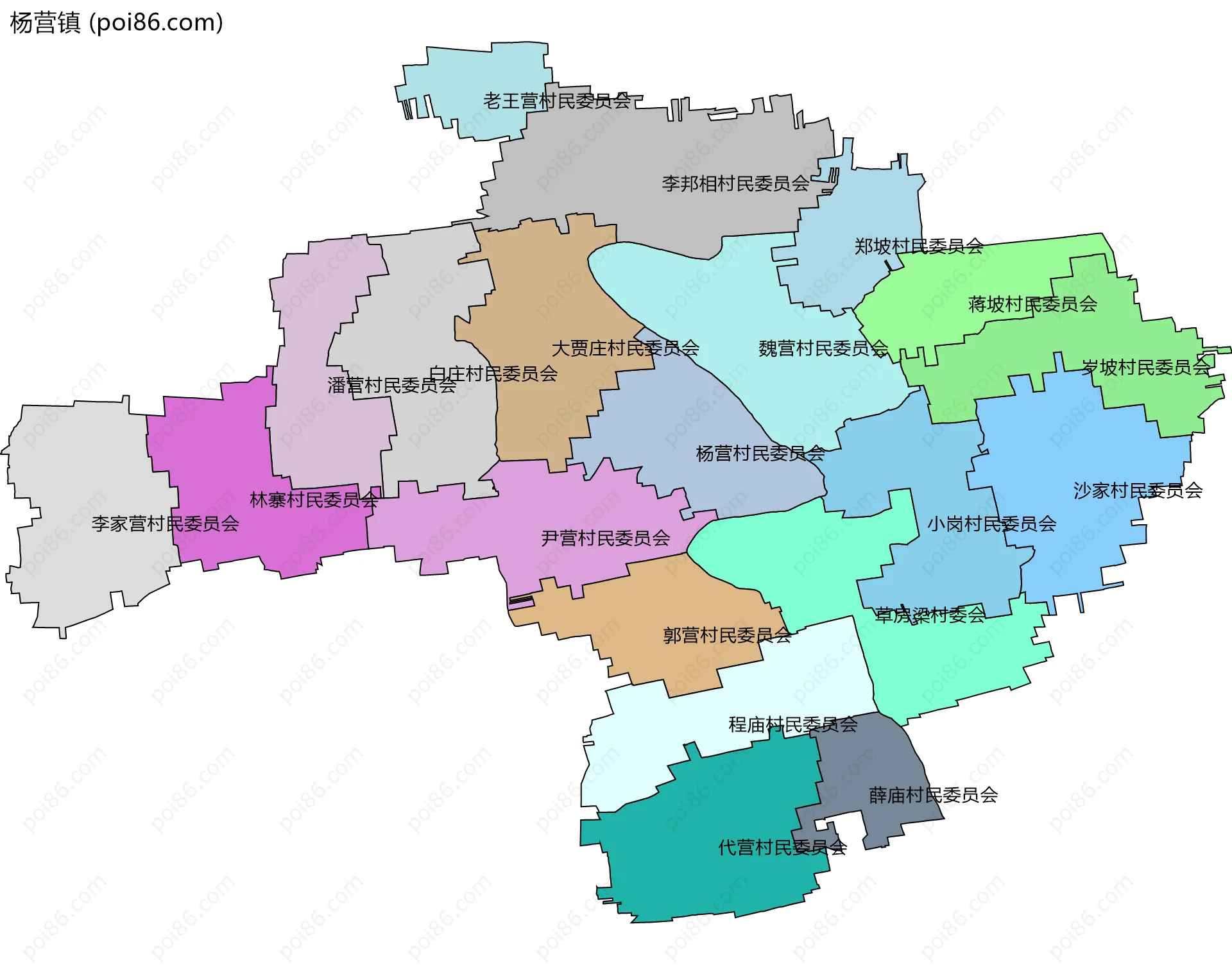 杨营镇边界地图(五级行政区划)