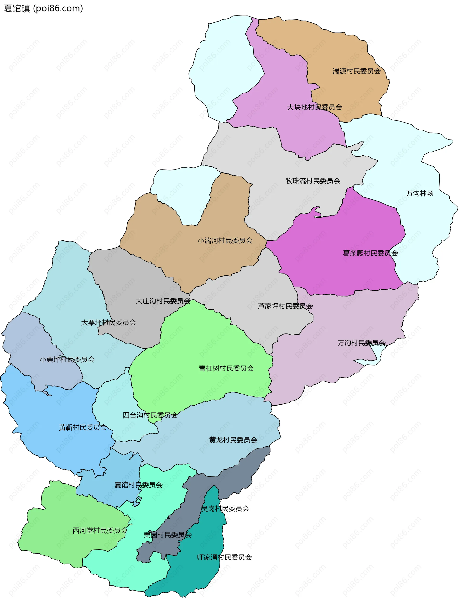 夏馆镇边界地图(五级行政区划)