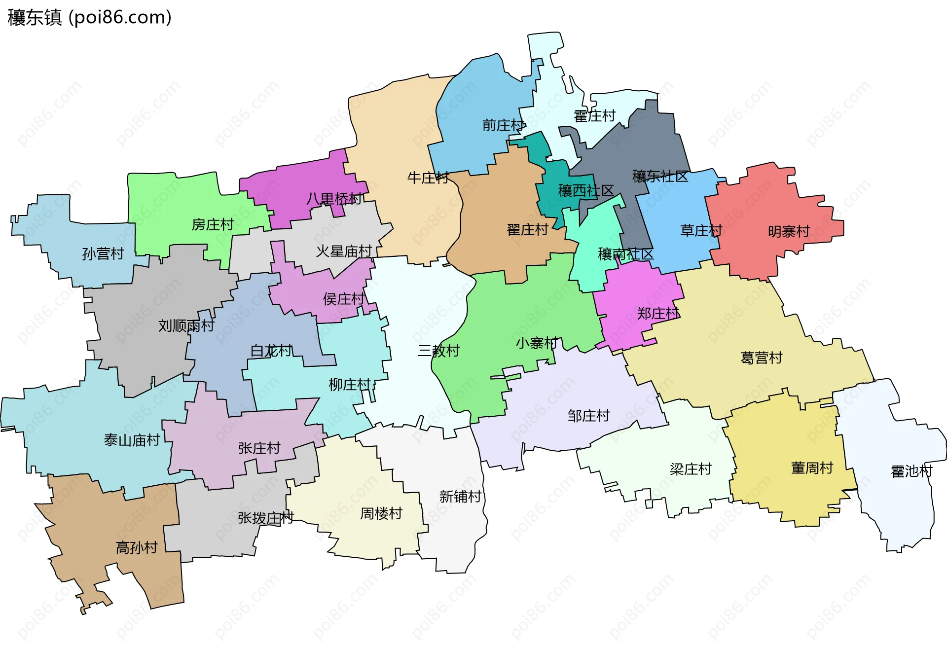 穰东镇边界地图(五级行政区划)