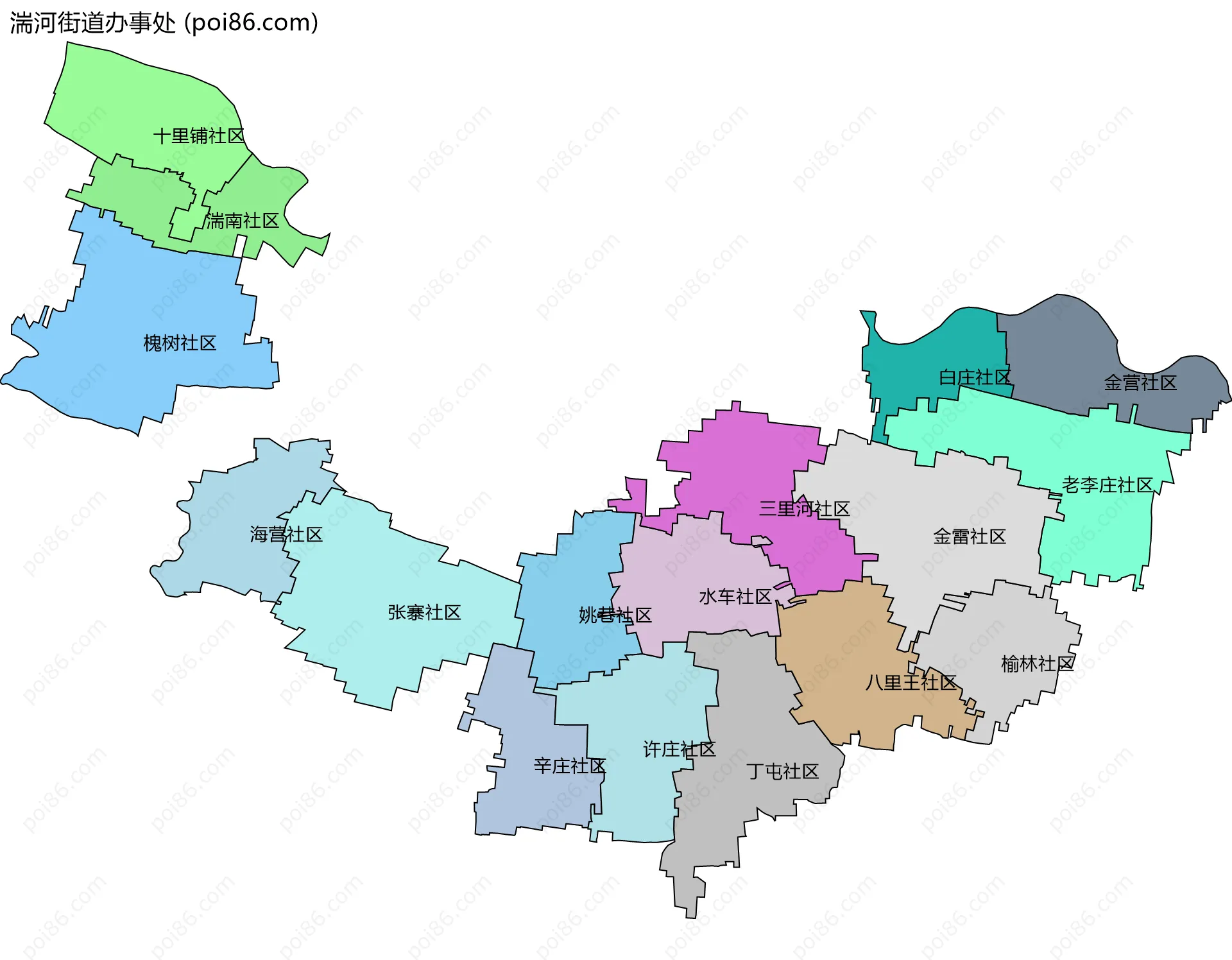 湍河街道办事处边界地图(五级行政区划)