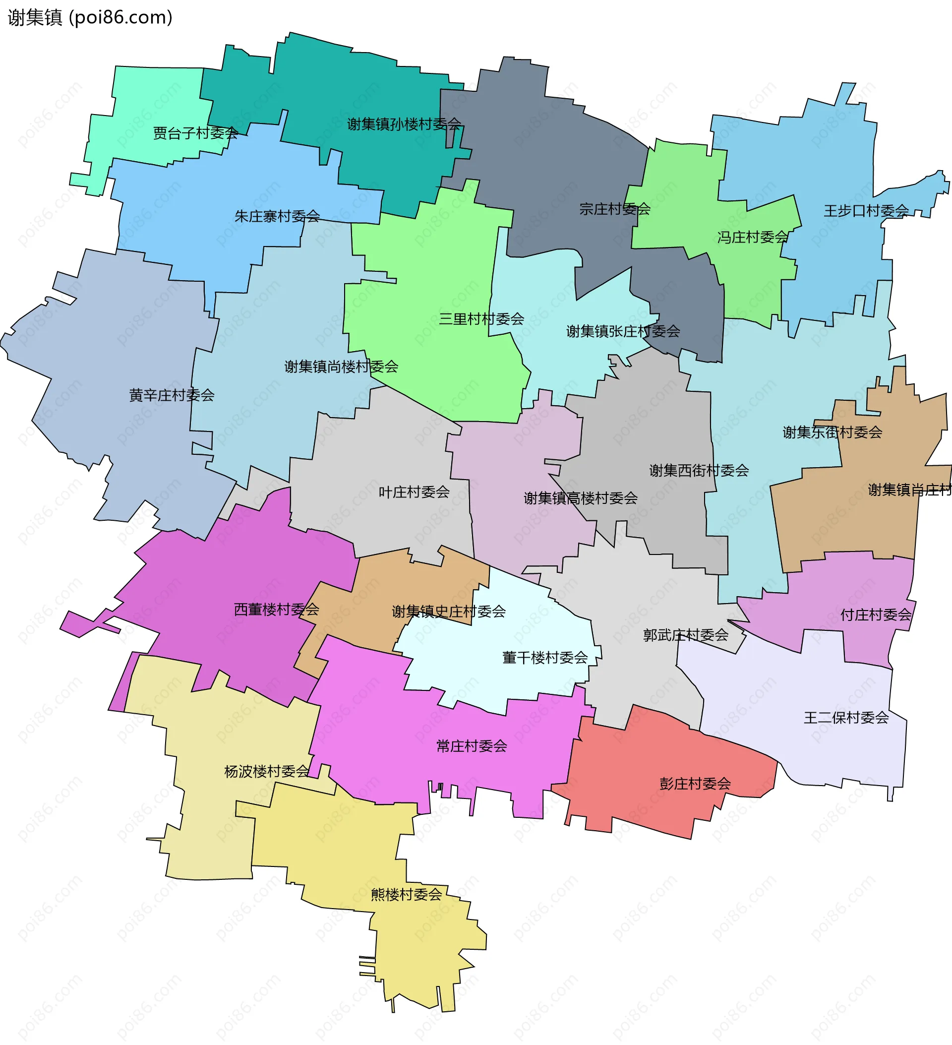 谢集镇边界地图(五级行政区划)