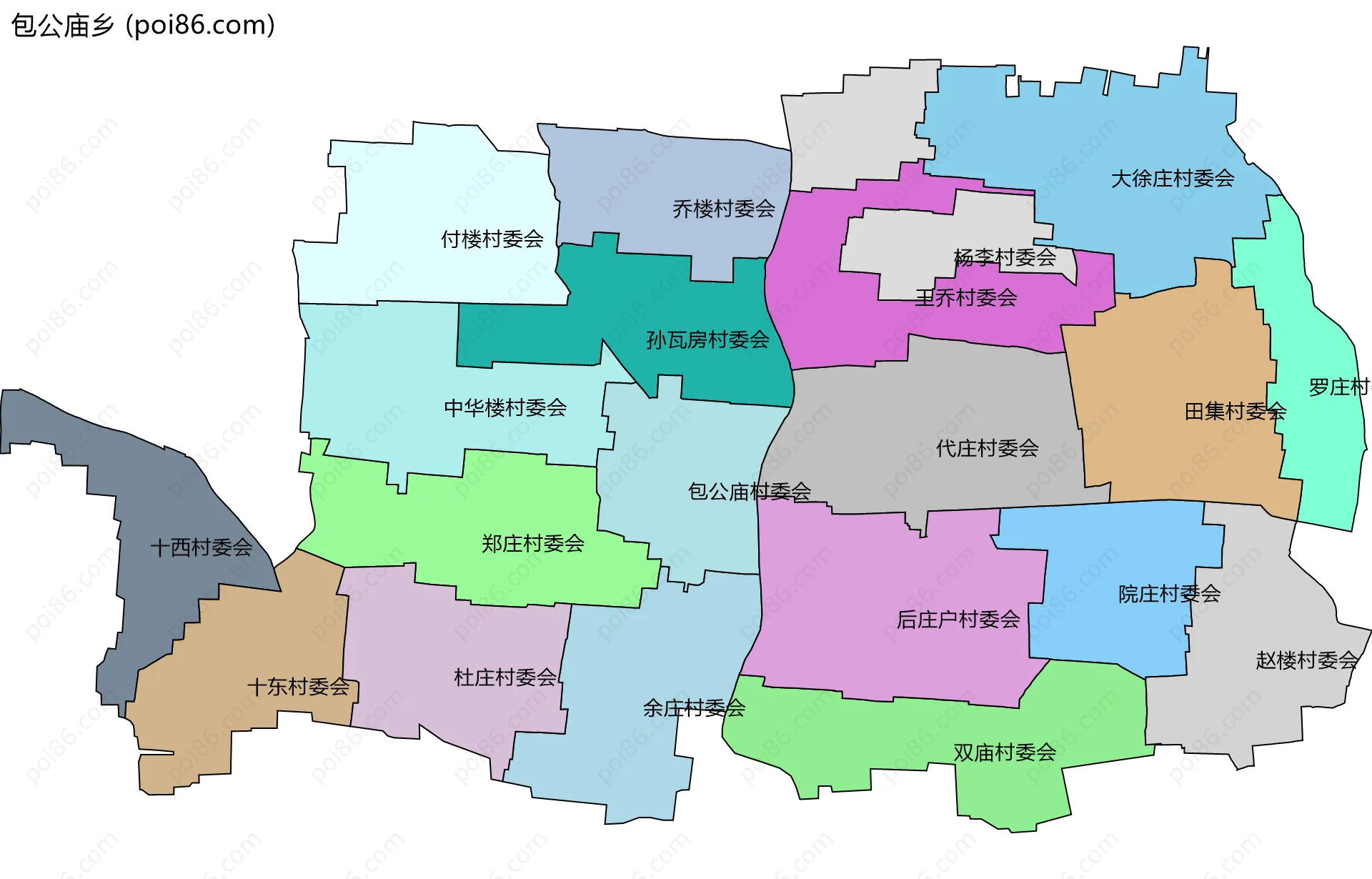 包公庙乡边界地图(五级行政区划)