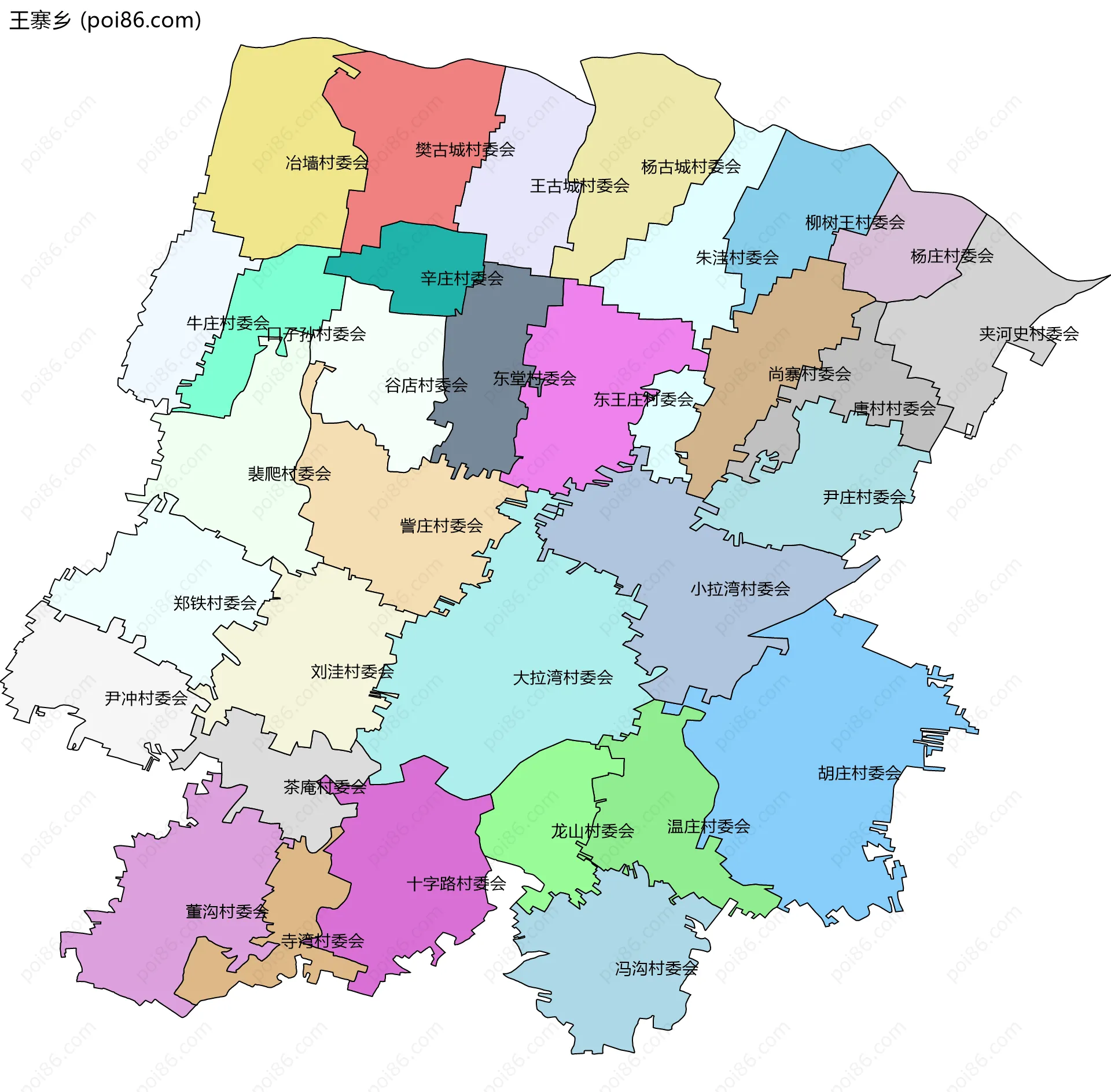 王寨乡边界地图(五级行政区划)