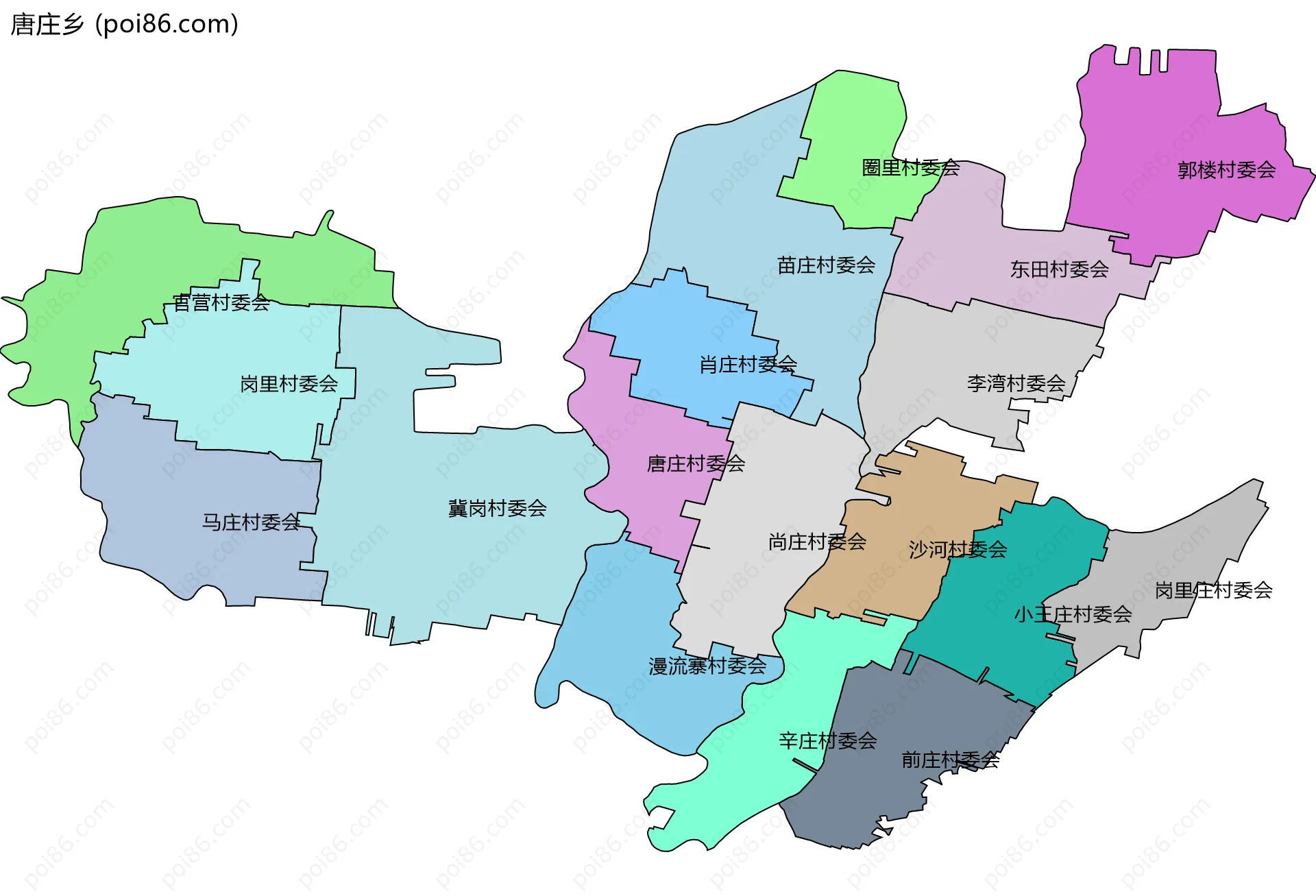 唐庄乡边界地图(五级行政区划)