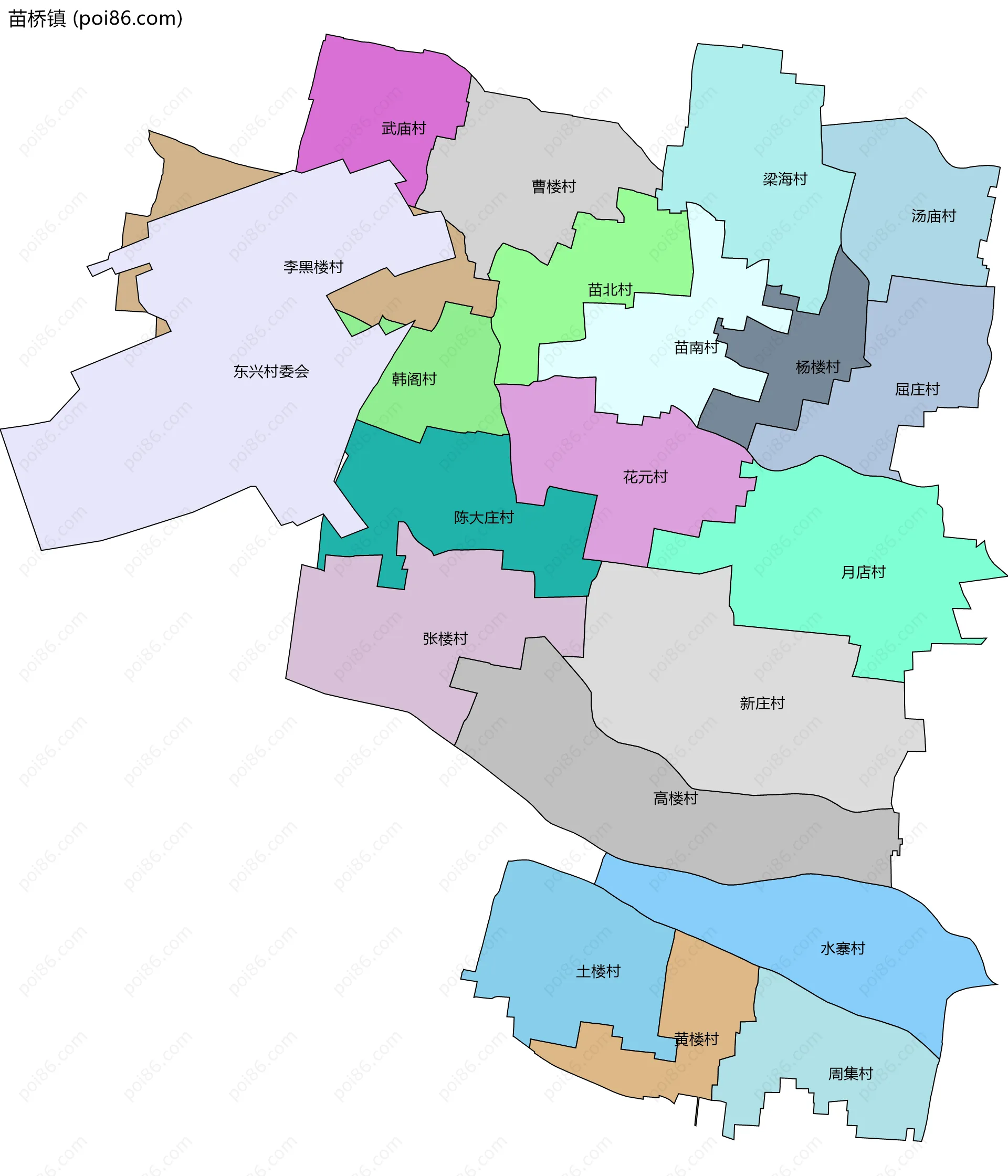 苗桥镇边界地图(五级行政区划)