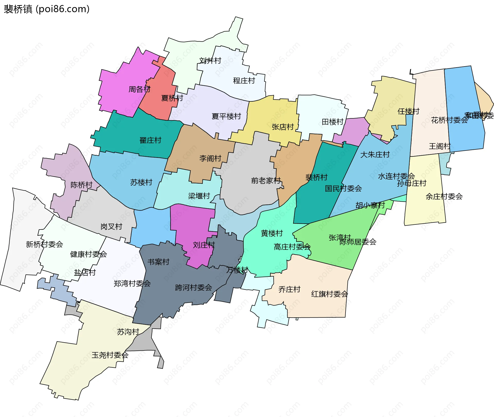 裴桥镇边界地图(五级行政区划)